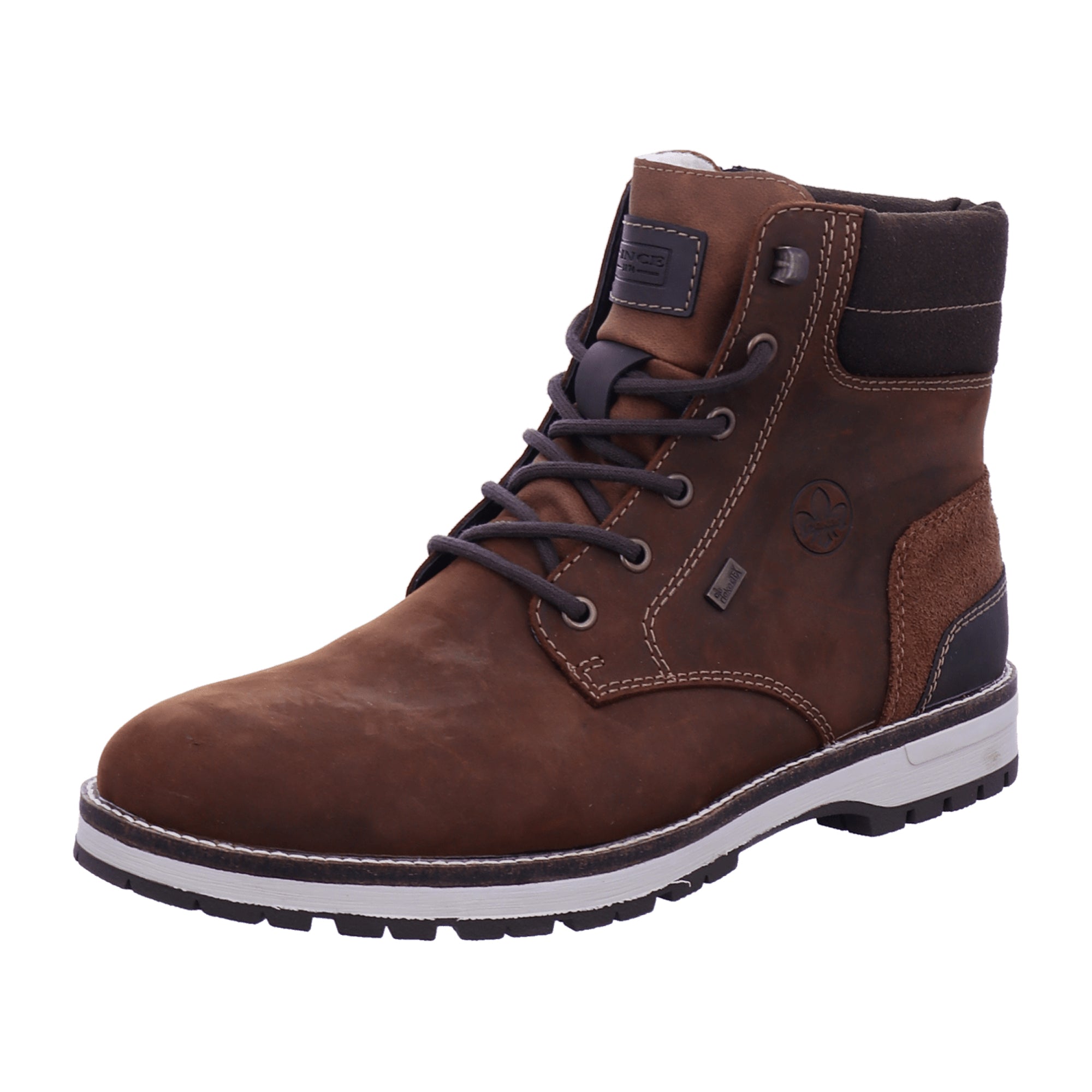 Rieker HWK Men's Brown Lace-Up Boots with Zipper and Wool Lining