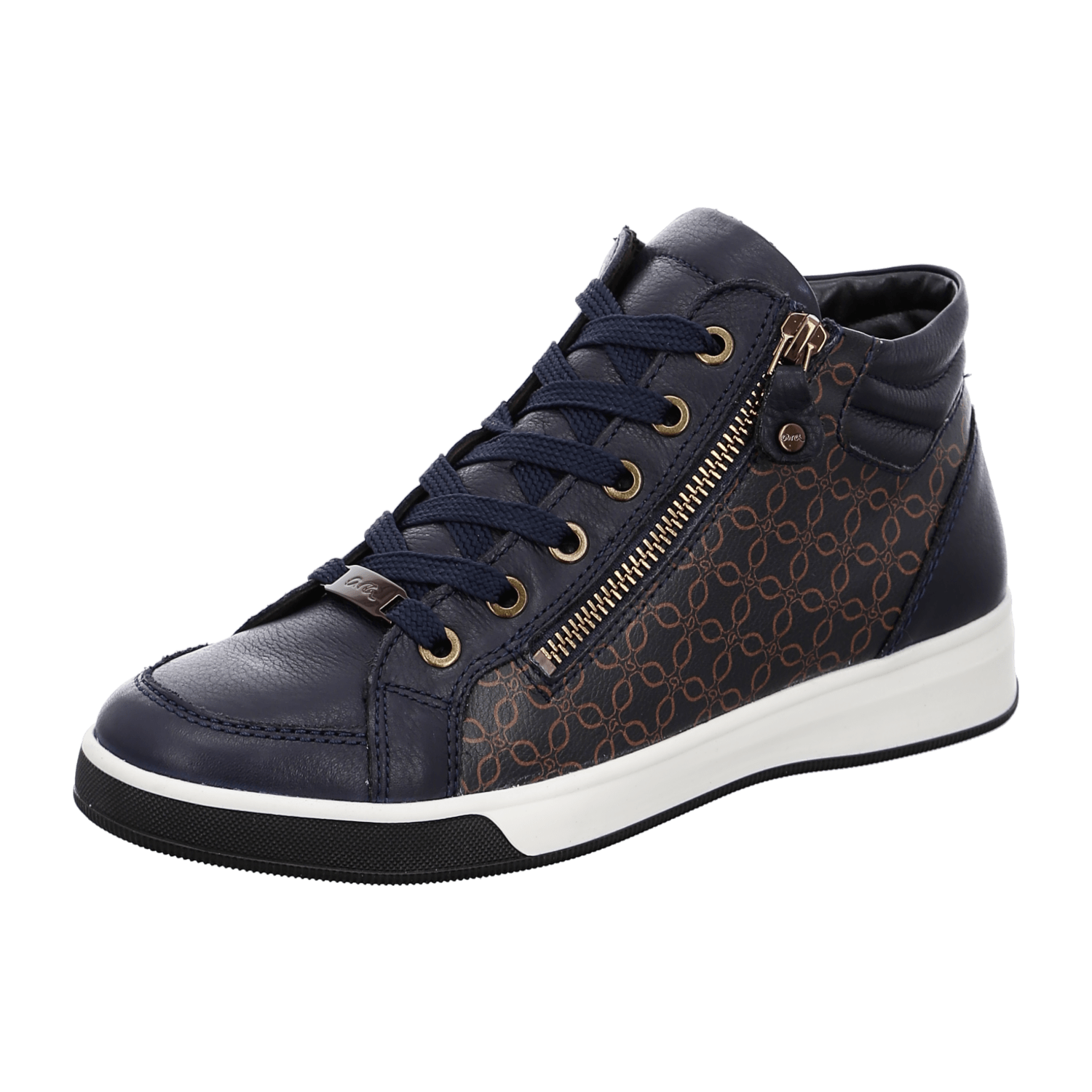 ARA ROM Women's Sneakers in Blue Smooth Leather with Lace-Up Closure and Closed Toe