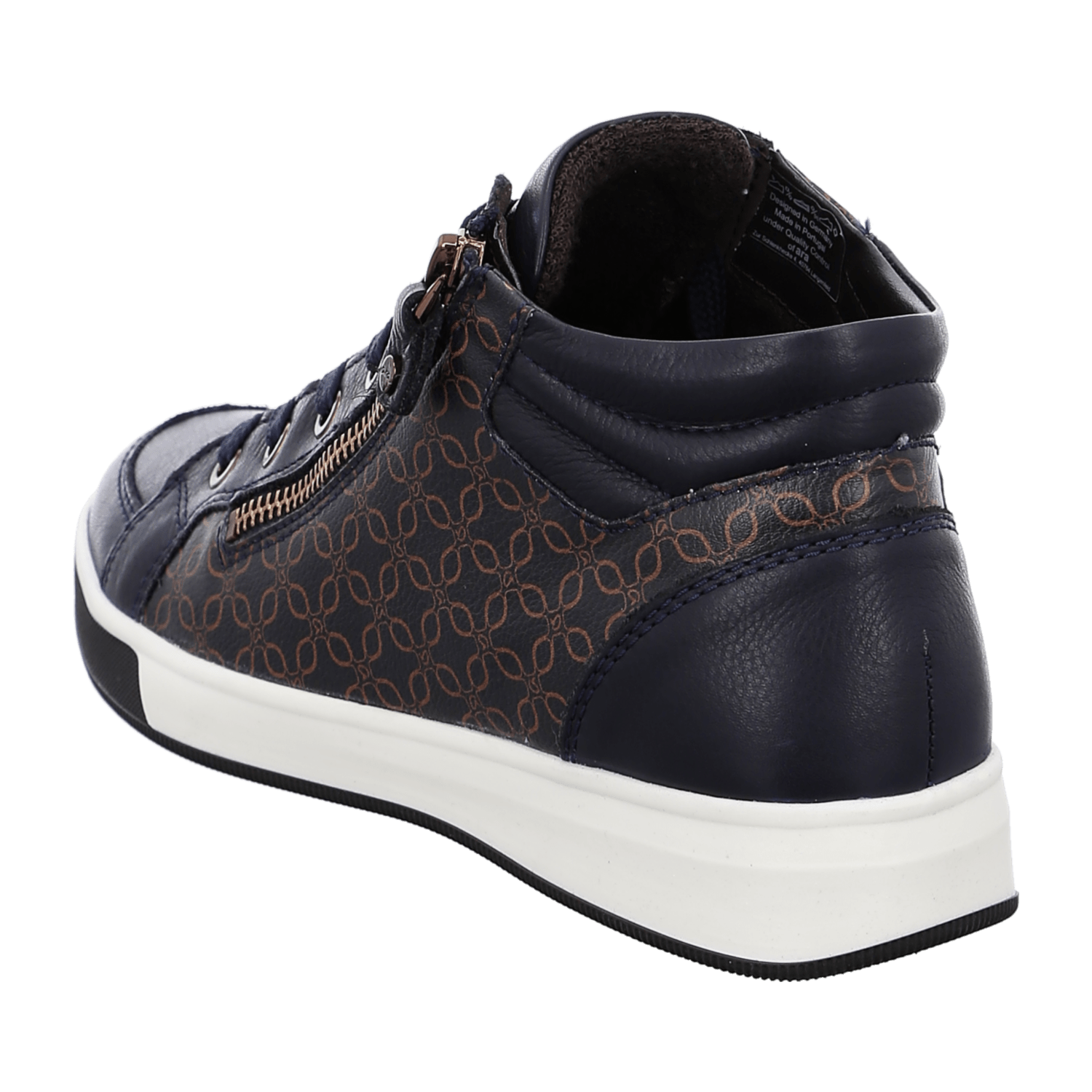 ARA ROM Women's Sneakers in Blue Smooth Leather with Lace-Up Closure and Closed Toe