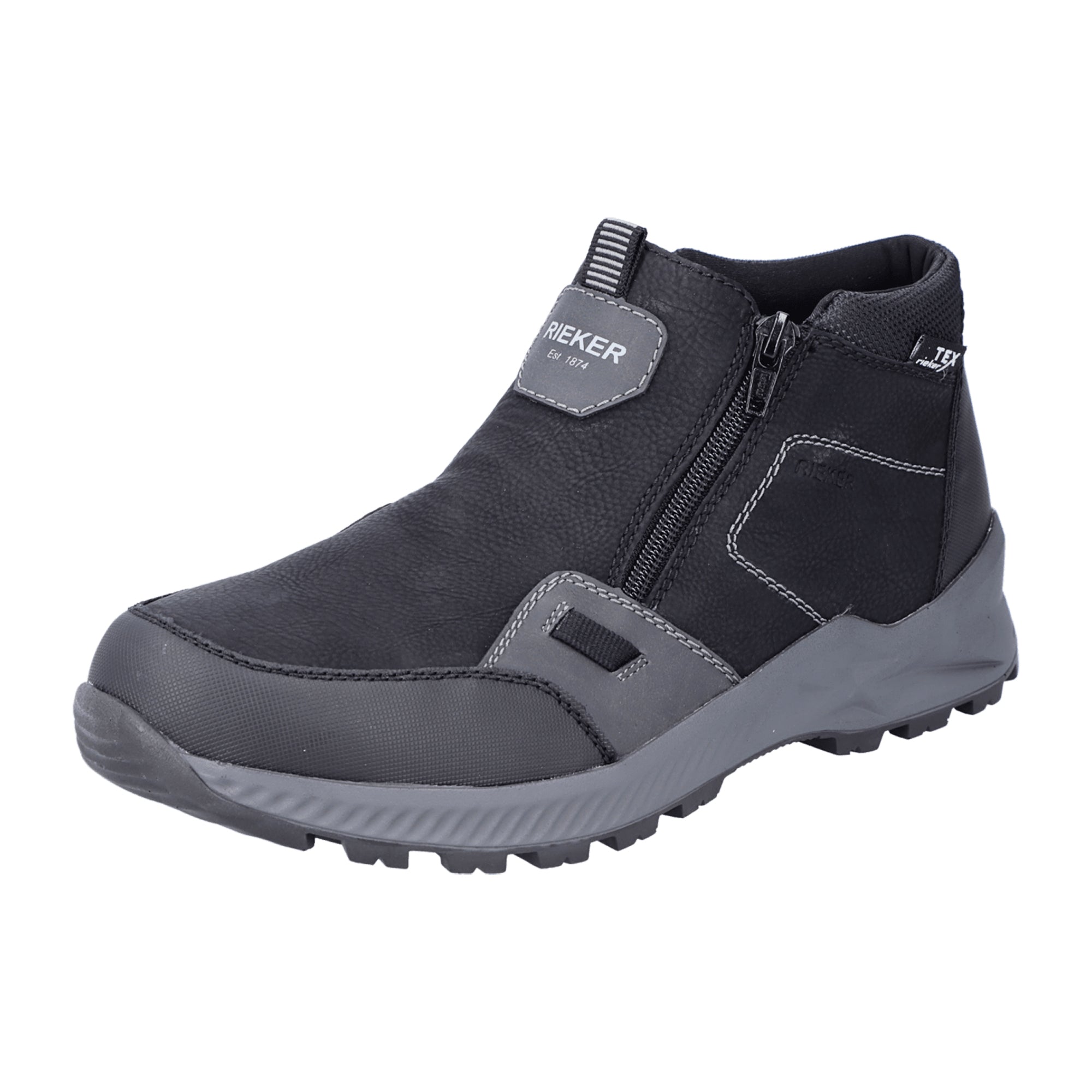 Rieker HWK Men's Black Ankle Boots with Side Zipper and Lambswool Lining