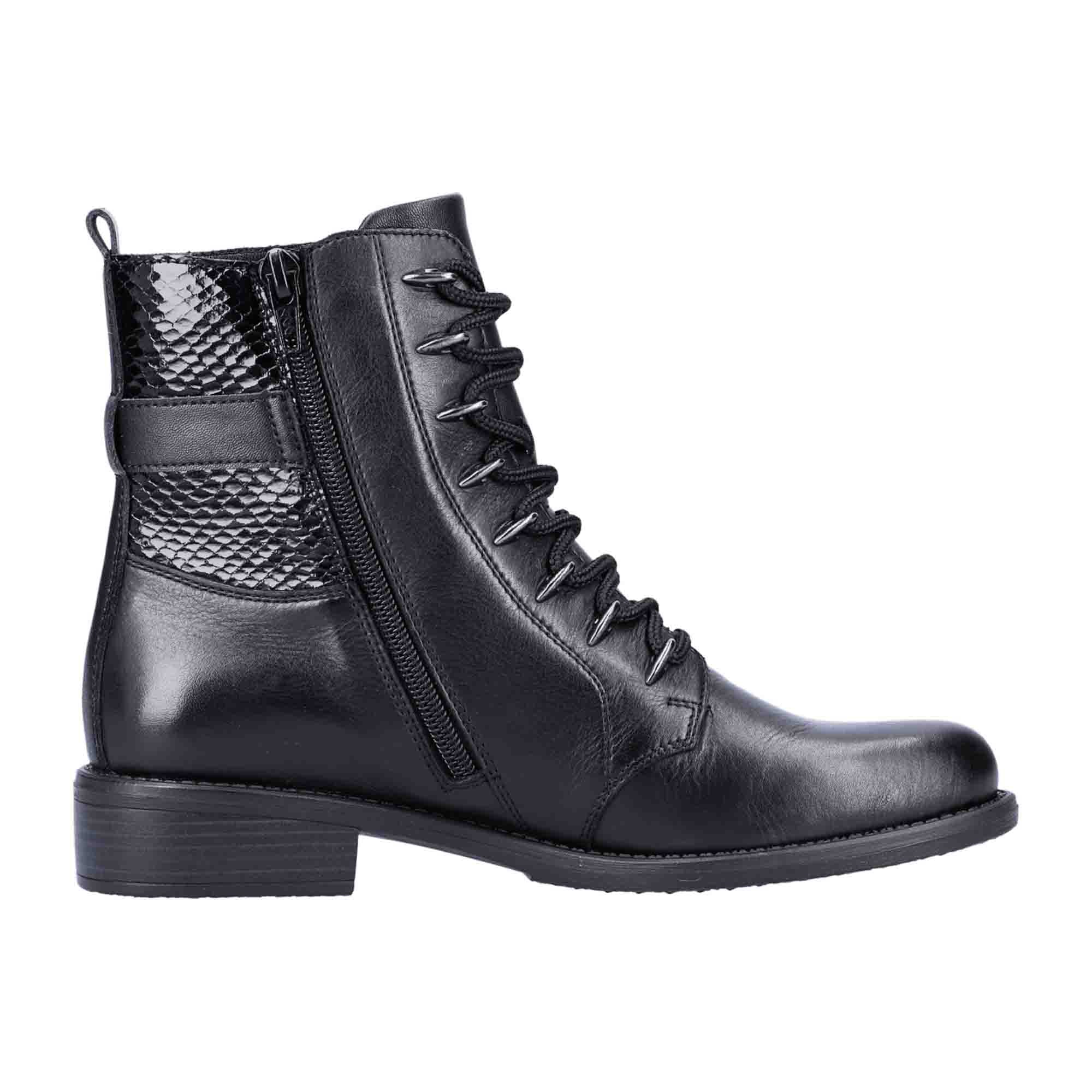 Remonte Women's Black Biker Boots with Side Zipper and Cushioned Insole