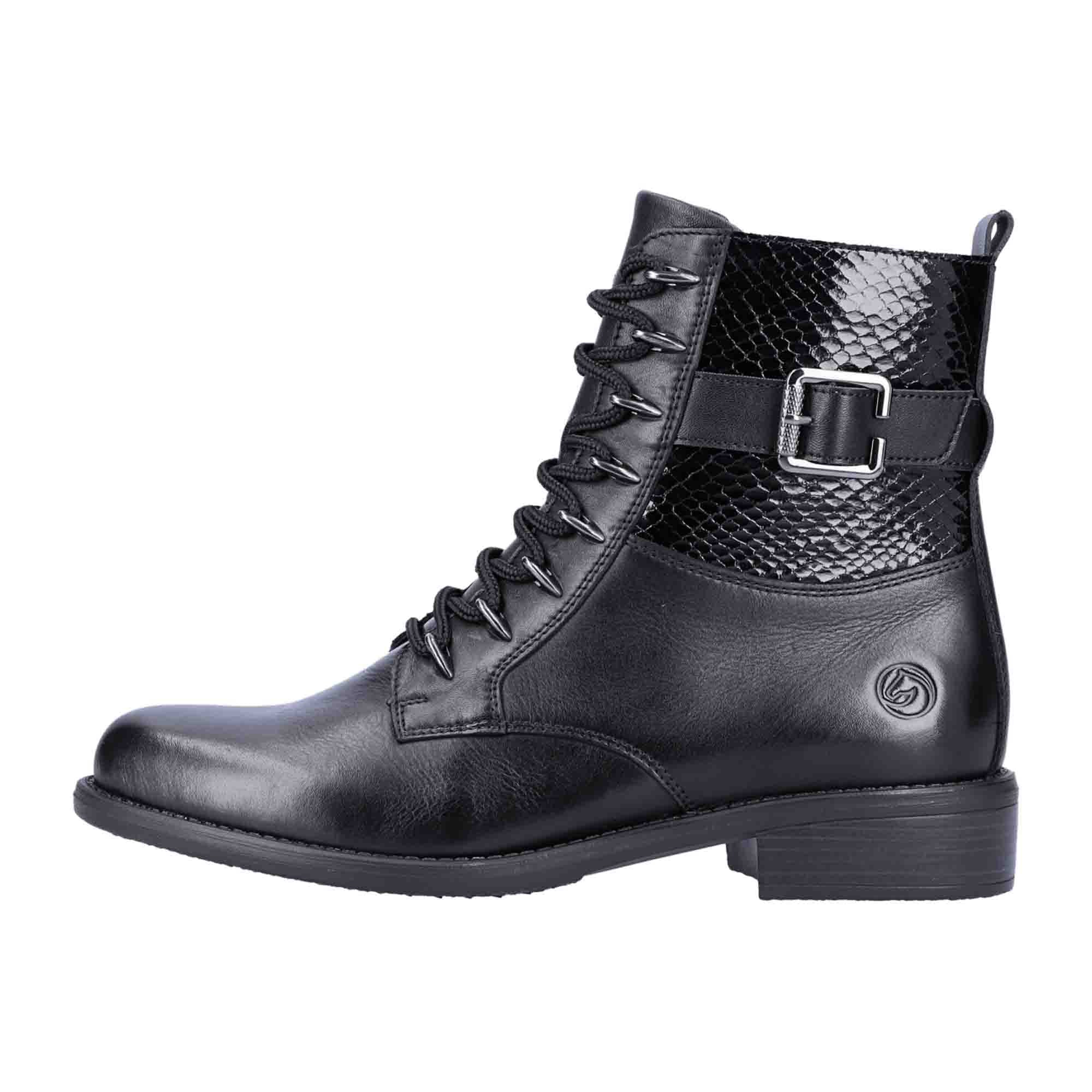 Remonte Women's Black Biker Boots with Side Zipper and Cushioned Insole