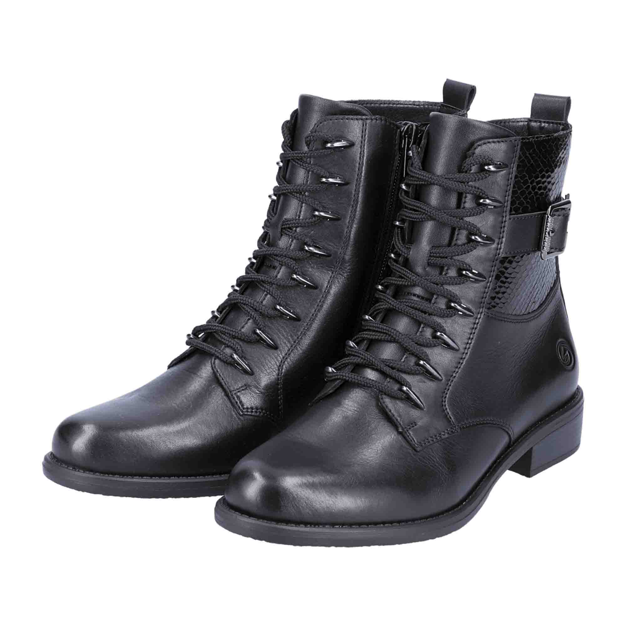 Remonte Women's Black Biker Boots with Side Zipper and Cushioned Insole