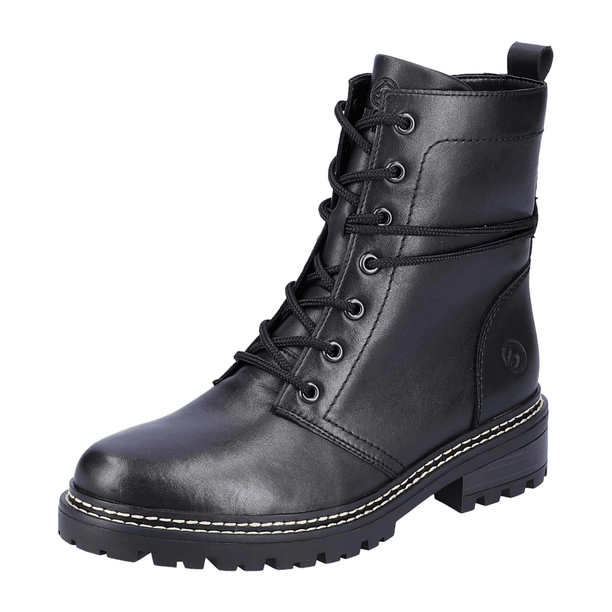 Remonte Women's Black Leather Biker Boots with Warm Lining and Zip Closure