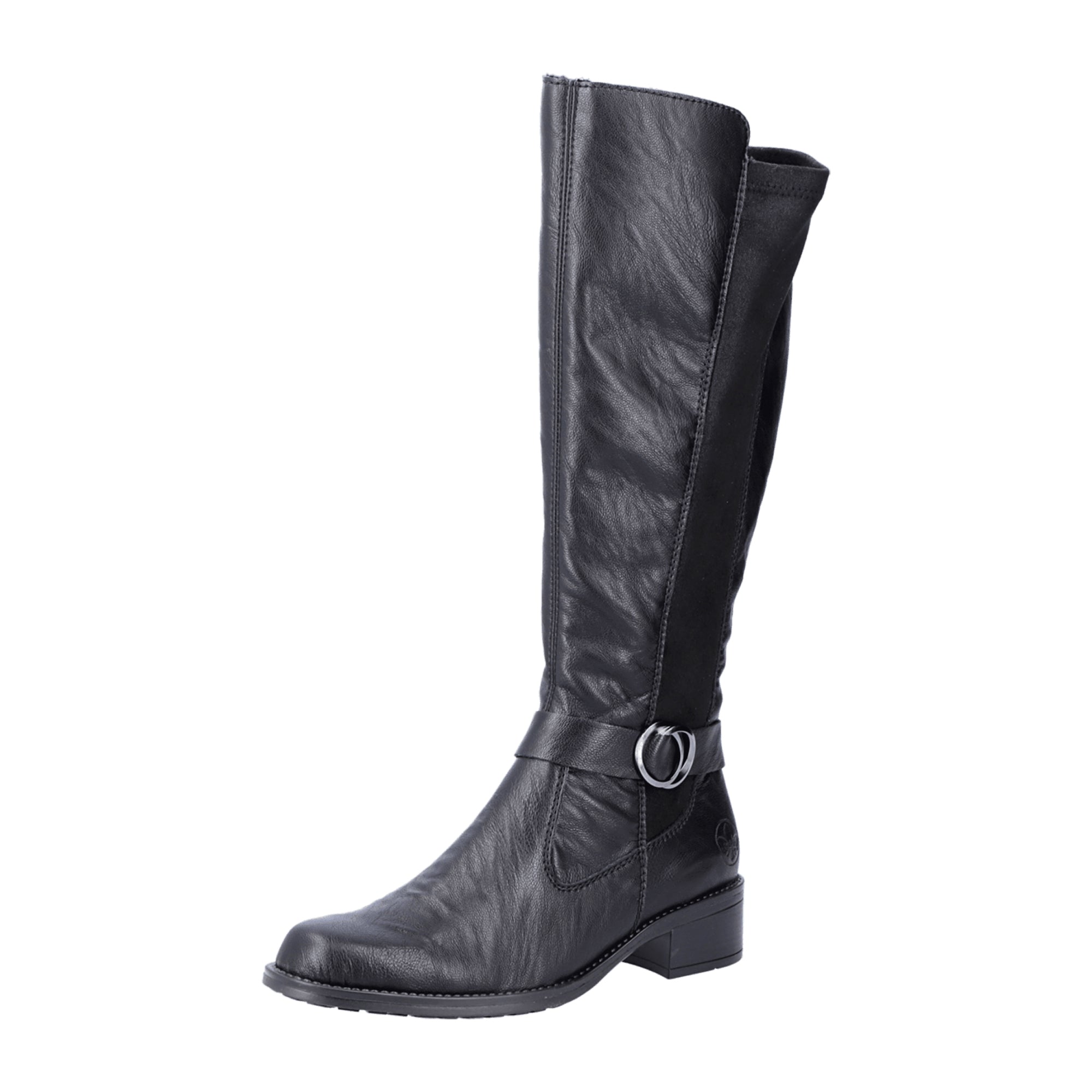 Rieker Women's Black Knee-High Boots with Warm Lining and Side Zipper