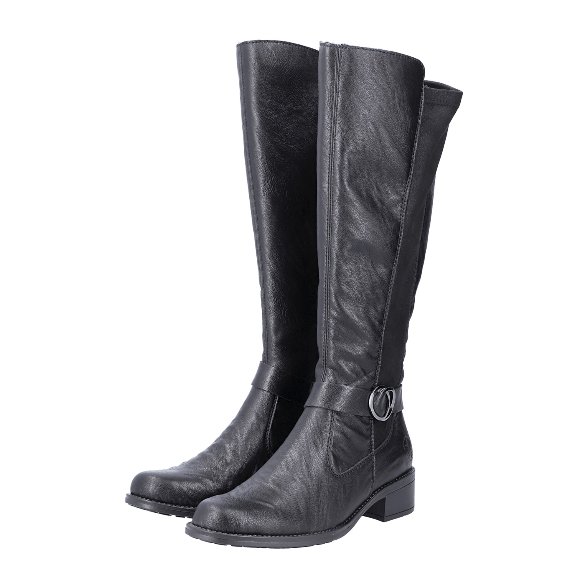 Rieker Women's Black Knee-High Boots with Warm Lining and Side Zipper