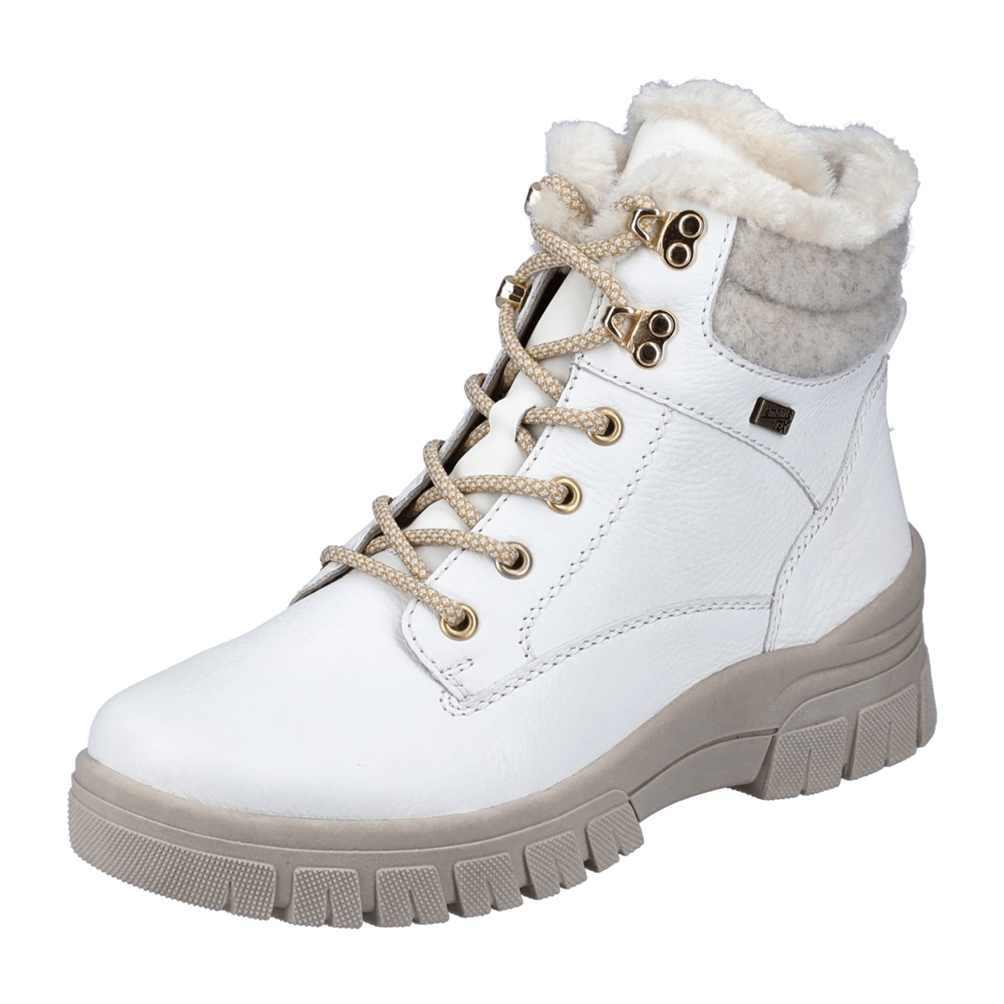 Remonte Women's White Leather Lace-Up Boots with Warm Lining for Winter