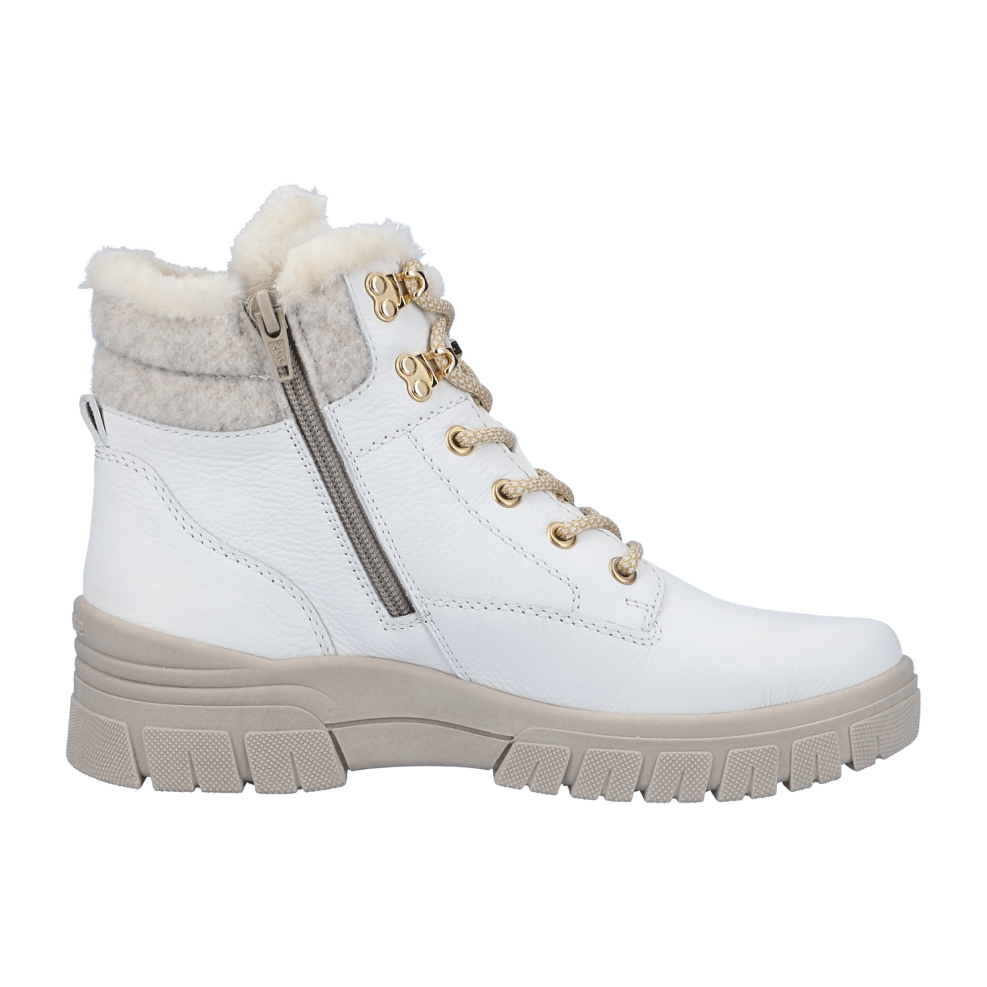 Remonte Women's White Leather Lace-Up Boots with Warm Lining for Winter