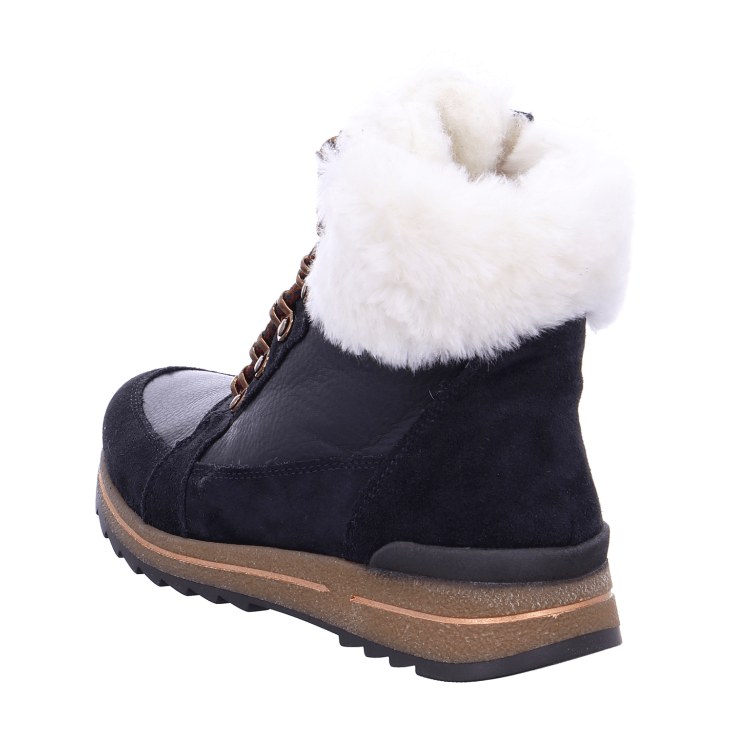 ARA Osaka Women's Velour Leather Winter Boots Lace-Up Ankle Boots with Warm Lining in Blue