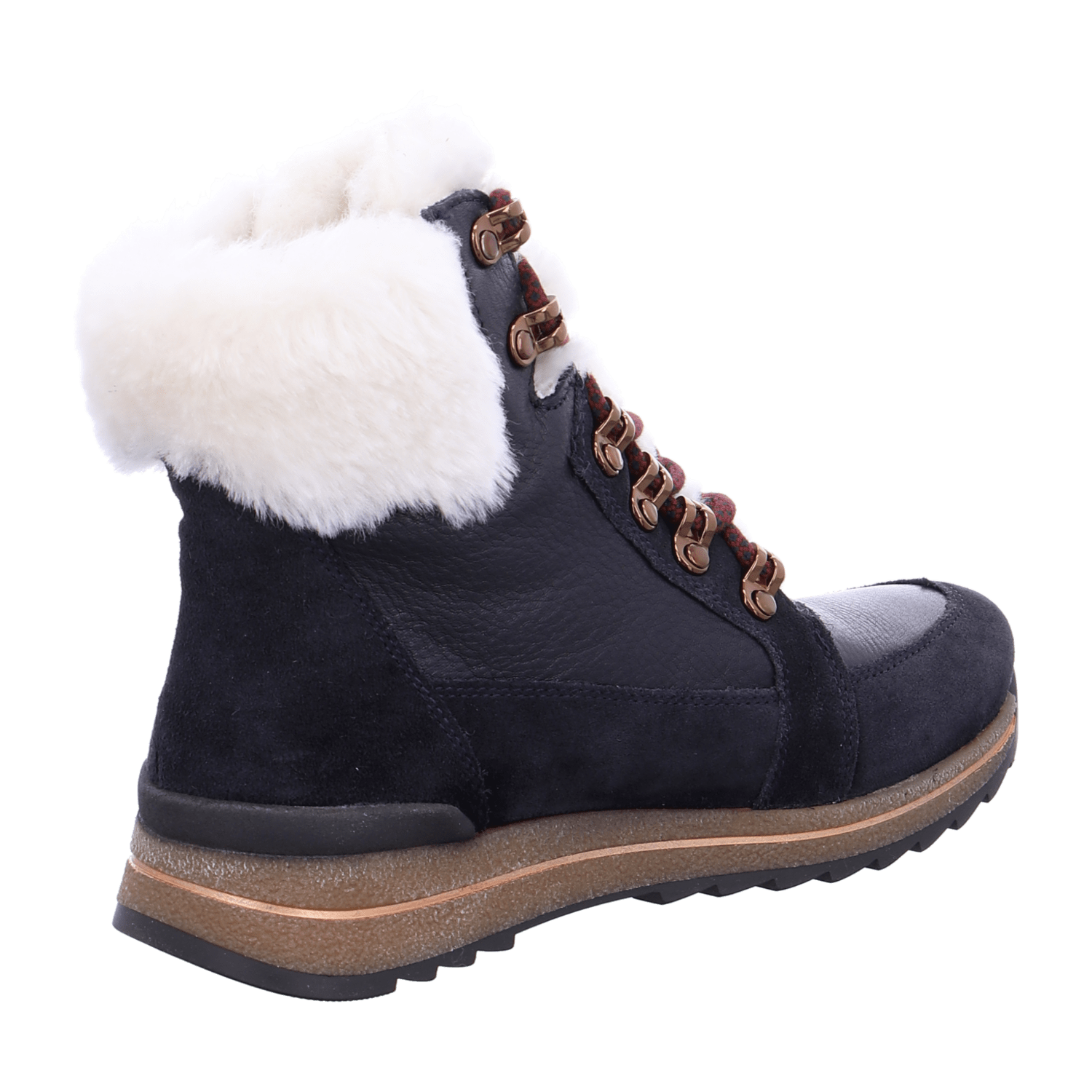 ARA Osaka Women's Velour Leather Winter Boots Lace-Up Ankle Boots with Warm Lining in Blue