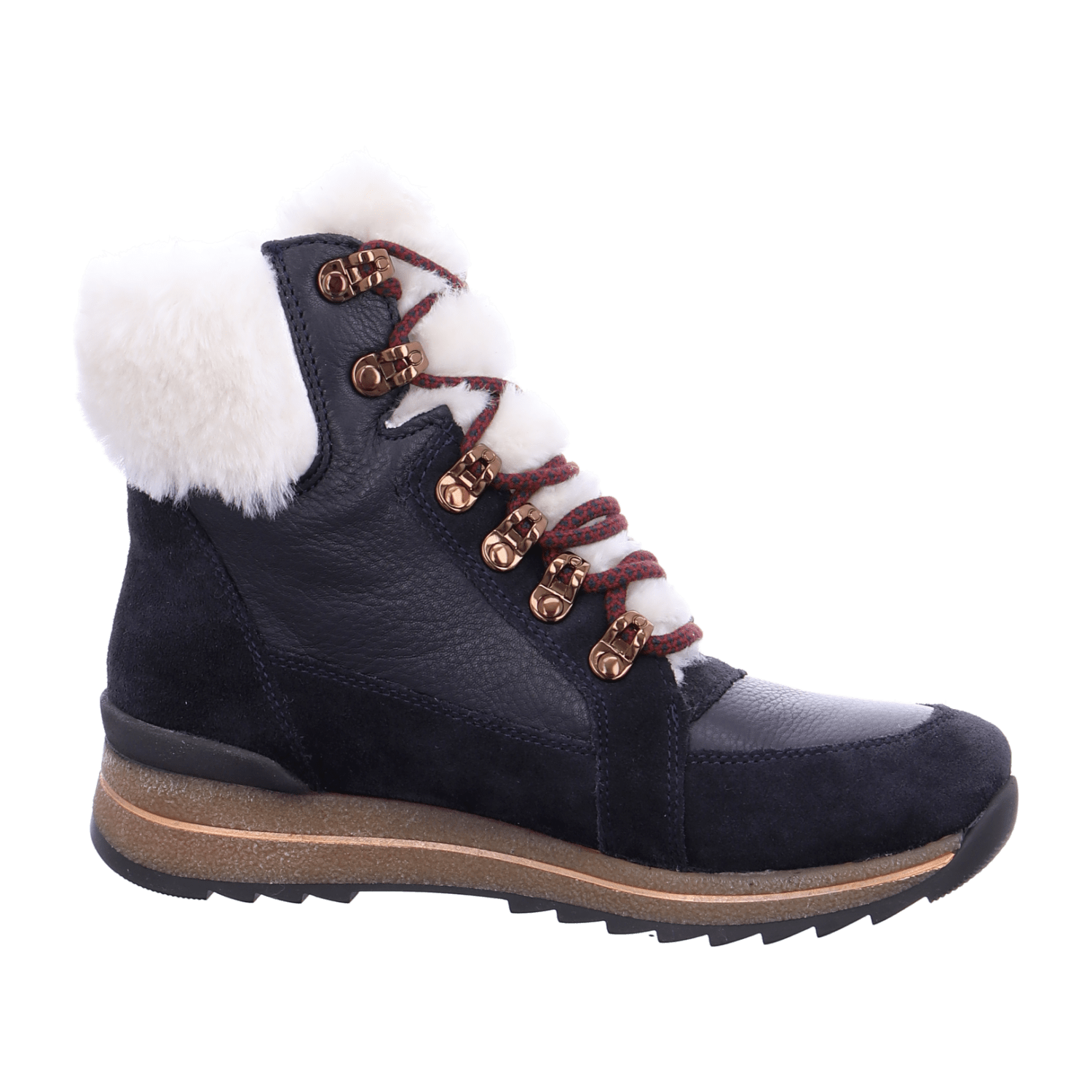 ARA Osaka Women's Velour Leather Winter Boots Lace-Up Ankle Boots with Warm Lining in Blue