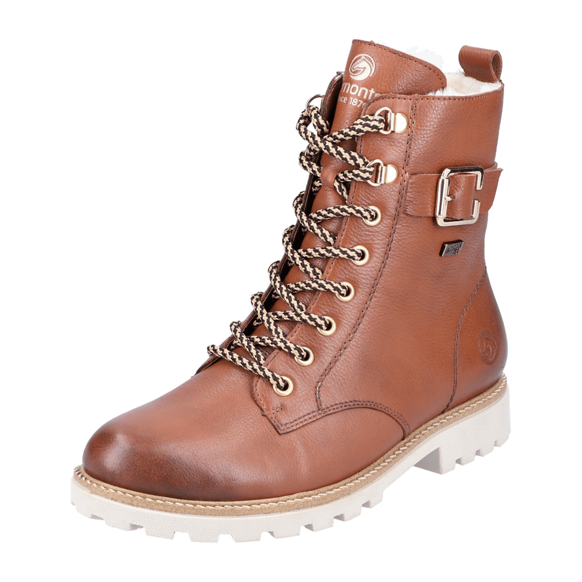 Remonte Women's Brown Leather Biker Boots with Warm Lining and Stylish Buckle