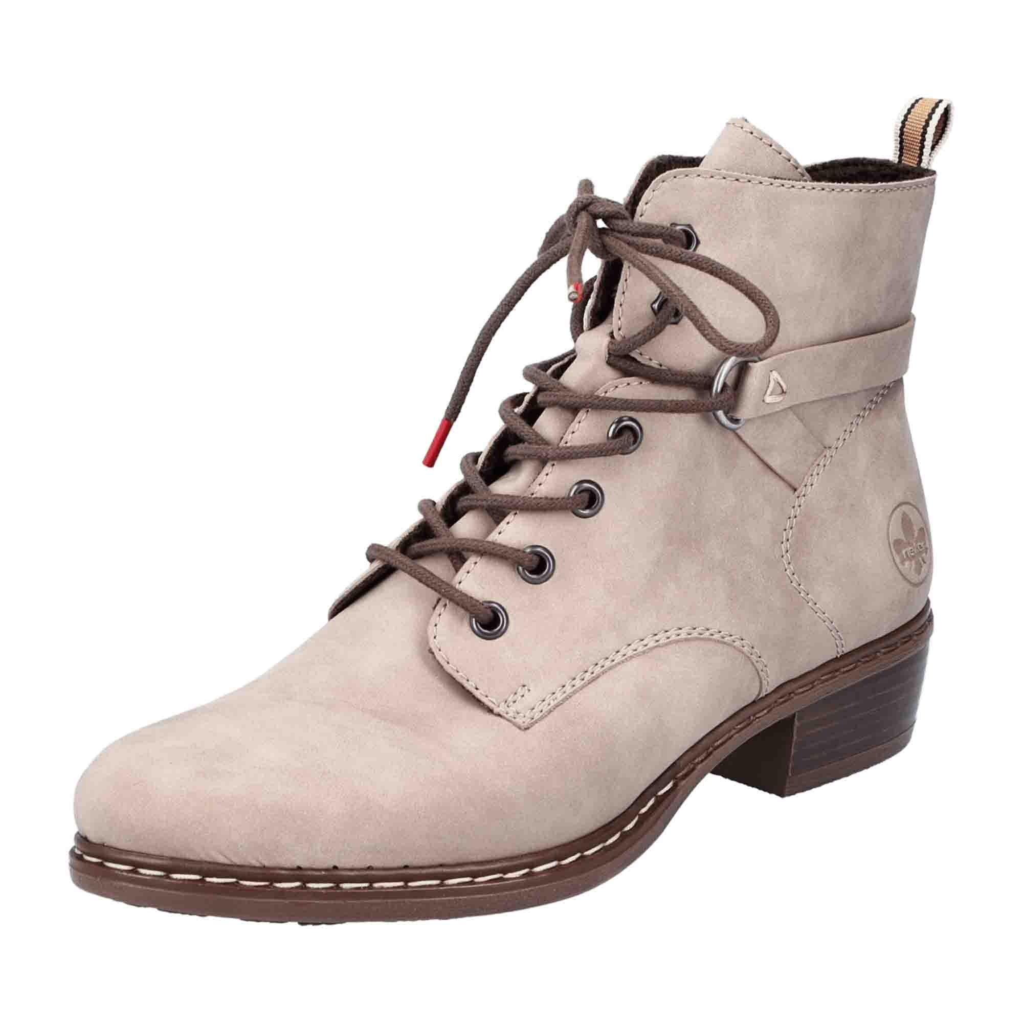 Rieker HWK Beige Ankle Boots for Women with Zipper and Laces