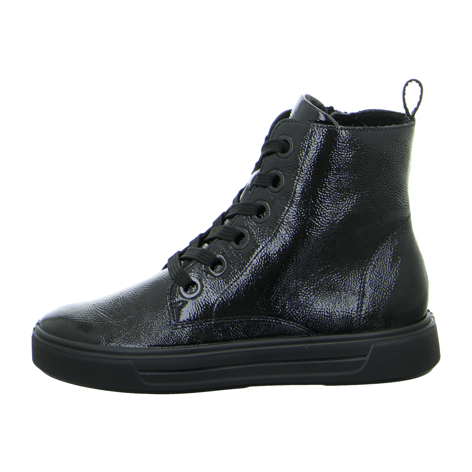 ARA Courtyard Women's Lace-Up Ankle Boots Black Classic Patent Leather with Textile Lining