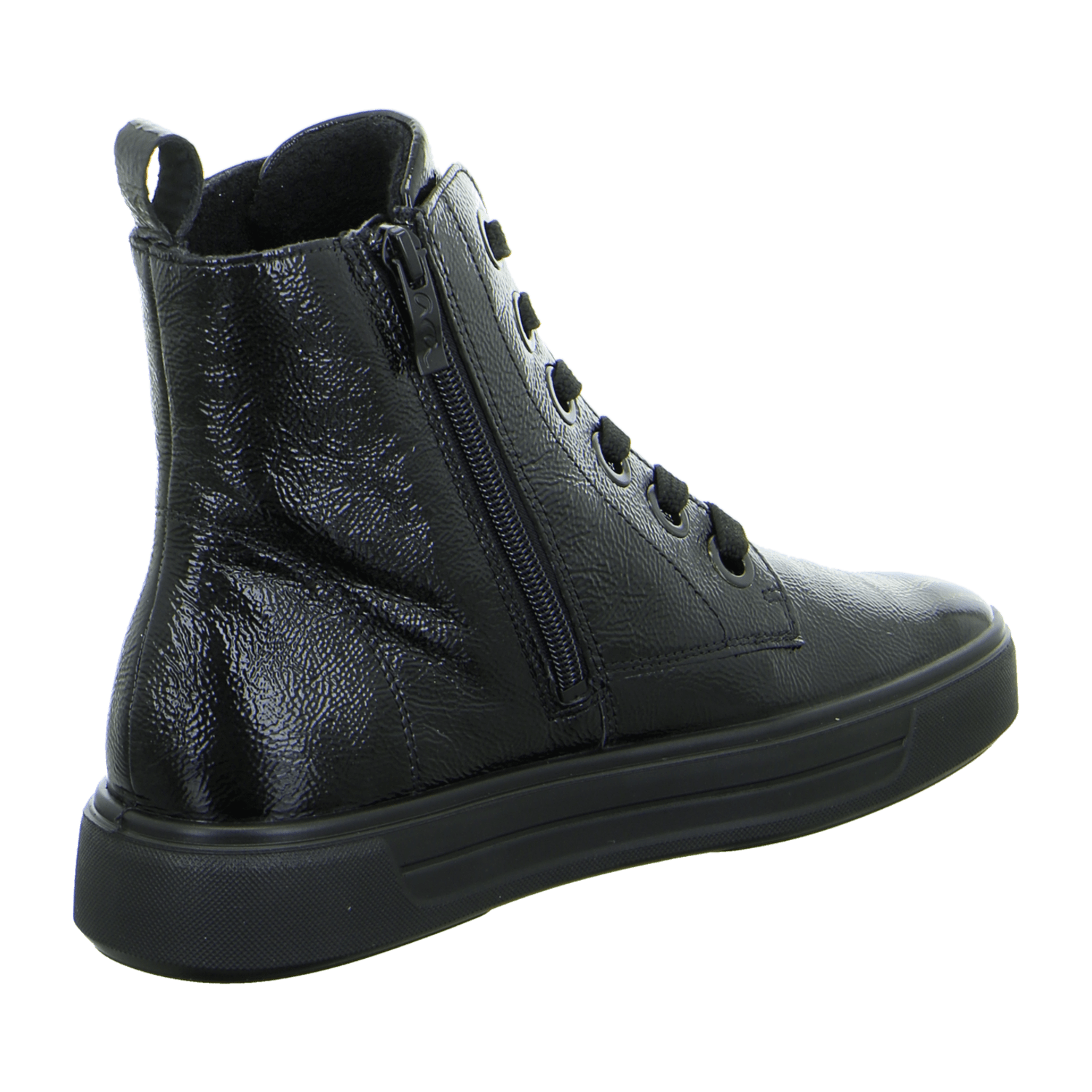 ARA Courtyard Women's Lace-Up Ankle Boots Black Classic Patent Leather with Textile Lining