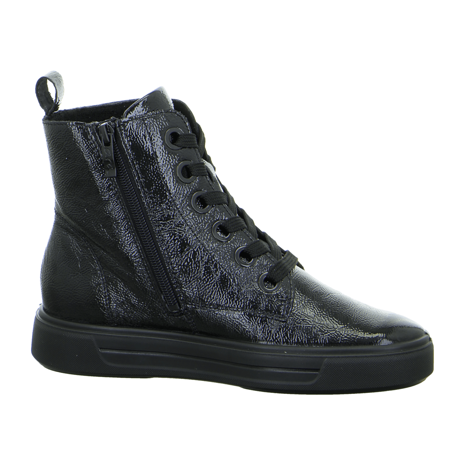 ARA Courtyard Women's Lace-Up Ankle Boots Black Classic Patent Leather with Textile Lining