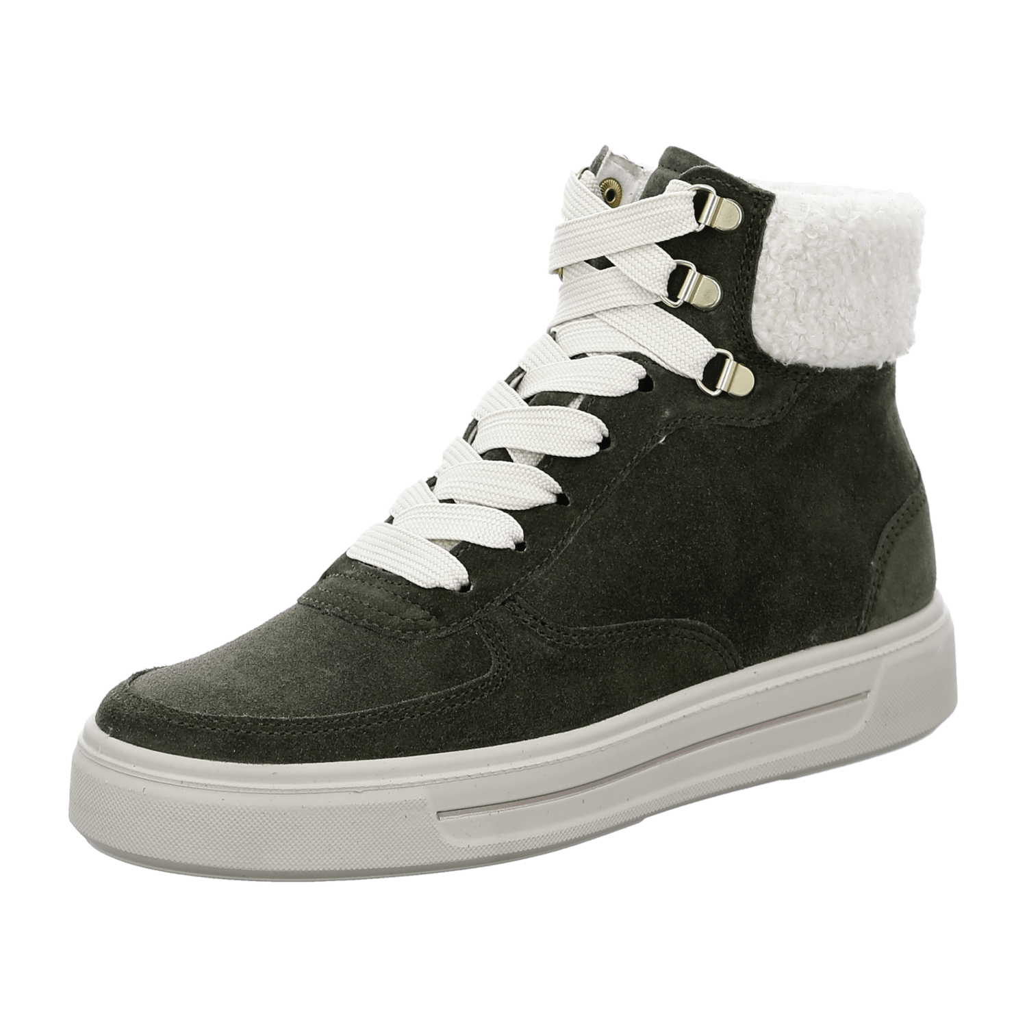 ARA COURTYARD Women's Velour Leather Sneakers in Green with Lace-Up Closure