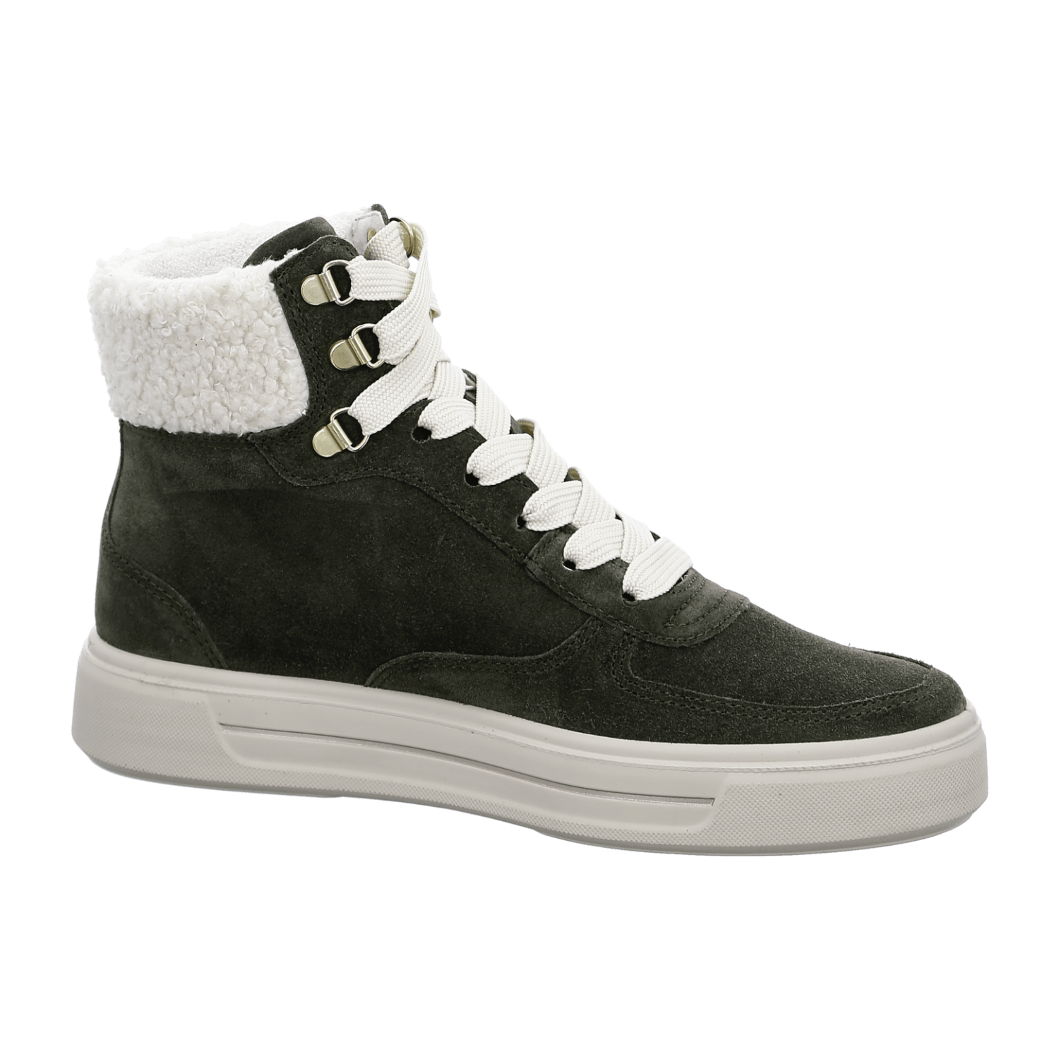 ARA COURTYARD Women's Velour Leather Sneakers in Green with Lace-Up Closure