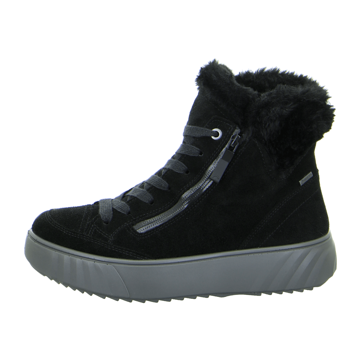 ARA MONACO Women's Sneakers in Black Velour Leather with Lace-Up Closure and Gore-Tex Warm Lining