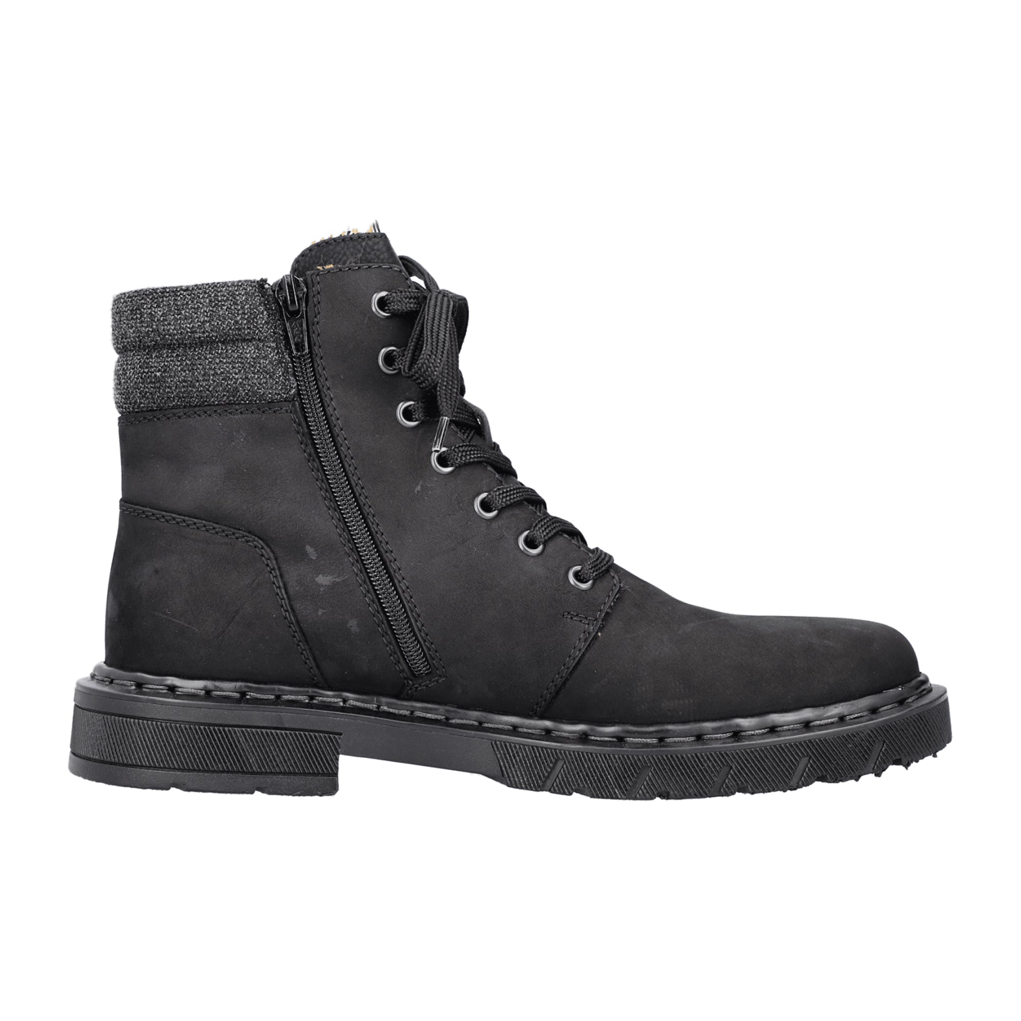 Rieker Black Lace-Up Boots with Textile Lining for Fall Winter Comfort and Style