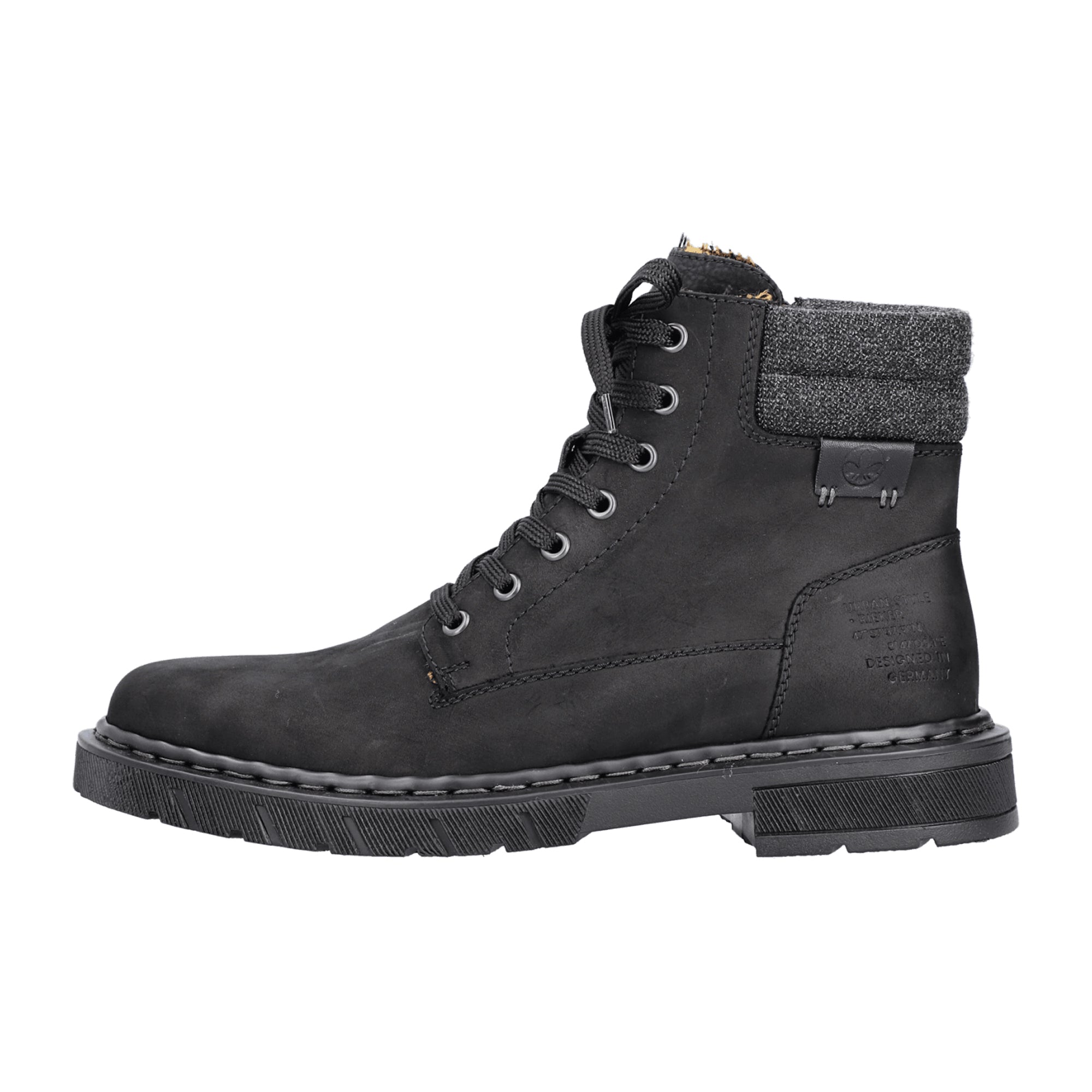 Rieker Black Lace-Up Boots with Textile Lining for Fall Winter Comfort and Style