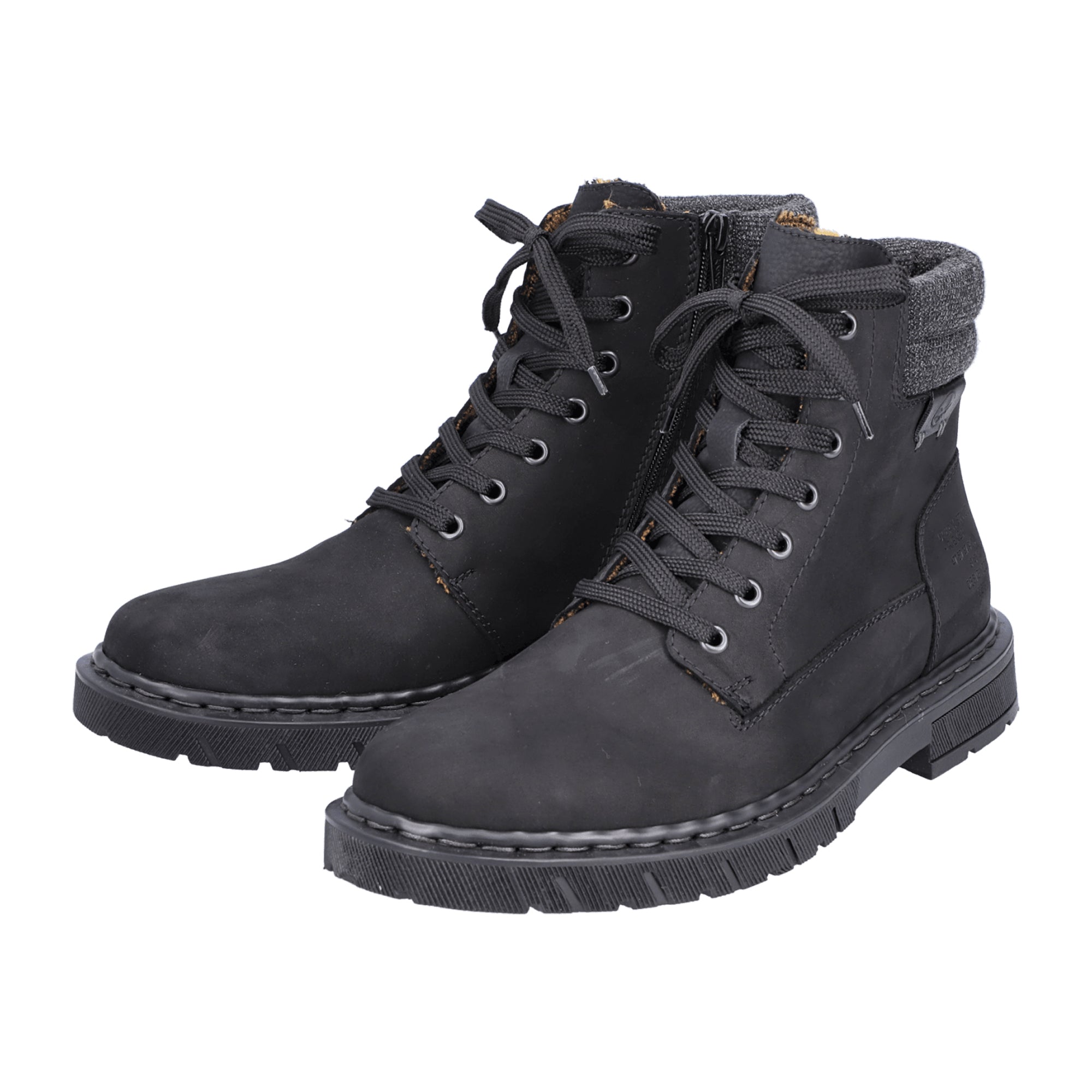 Rieker Black Lace-Up Boots with Textile Lining for Fall Winter Comfort and Style