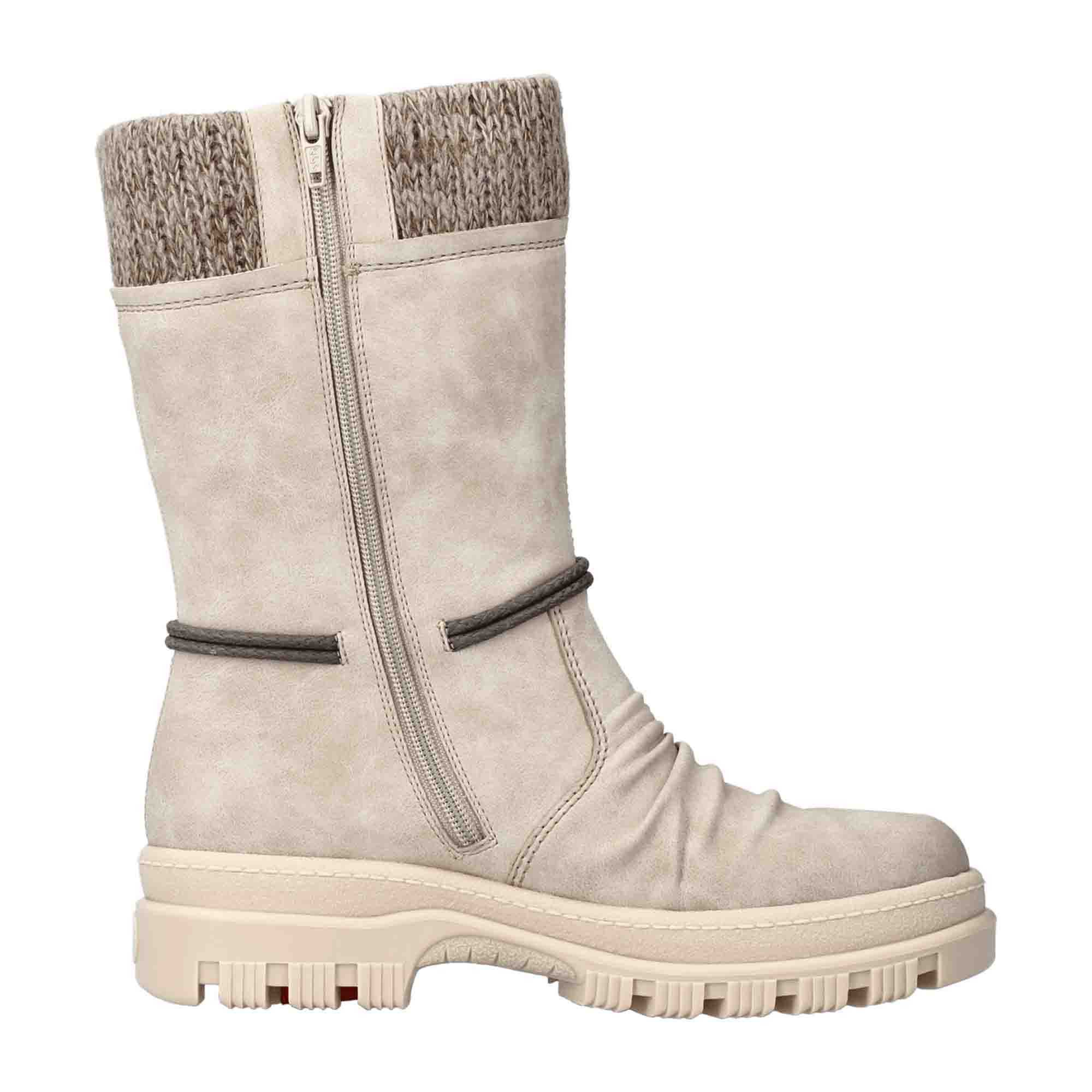 Rieker HWK Beige Women's Boots with Block Heel and Zip Closure for Fall Winter