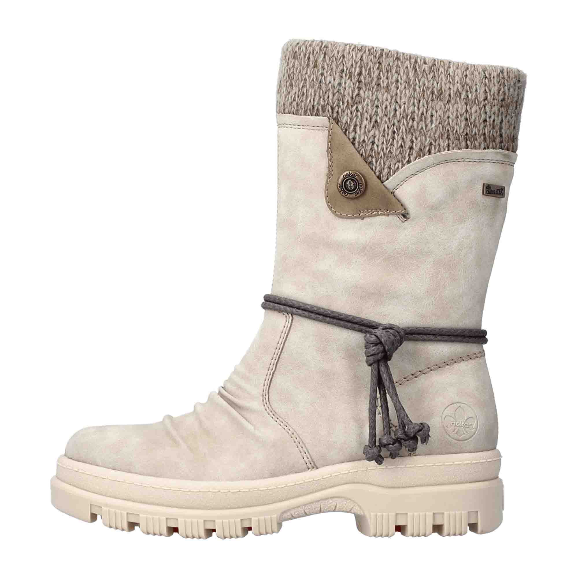 Rieker HWK Beige Women's Boots with Block Heel and Zip Closure for Fall Winter