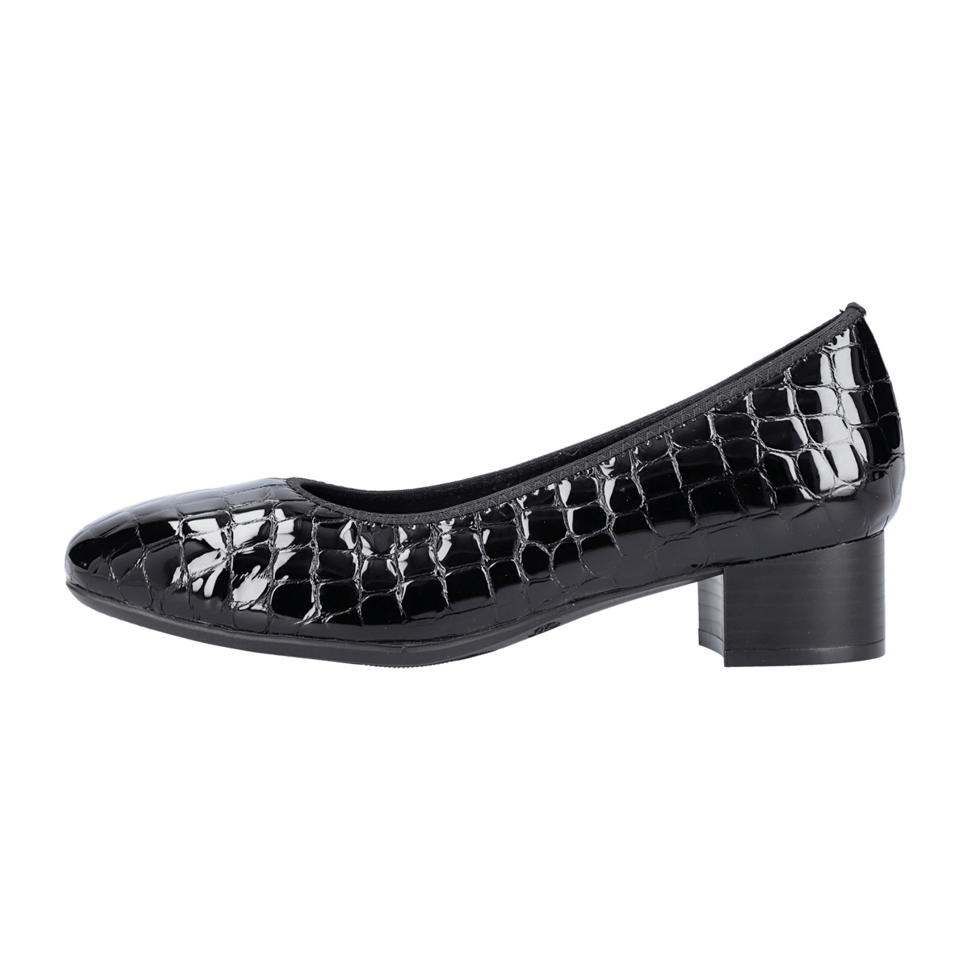 Rieker 537C000 Women's Black Patent Leather Block Heel Shoes