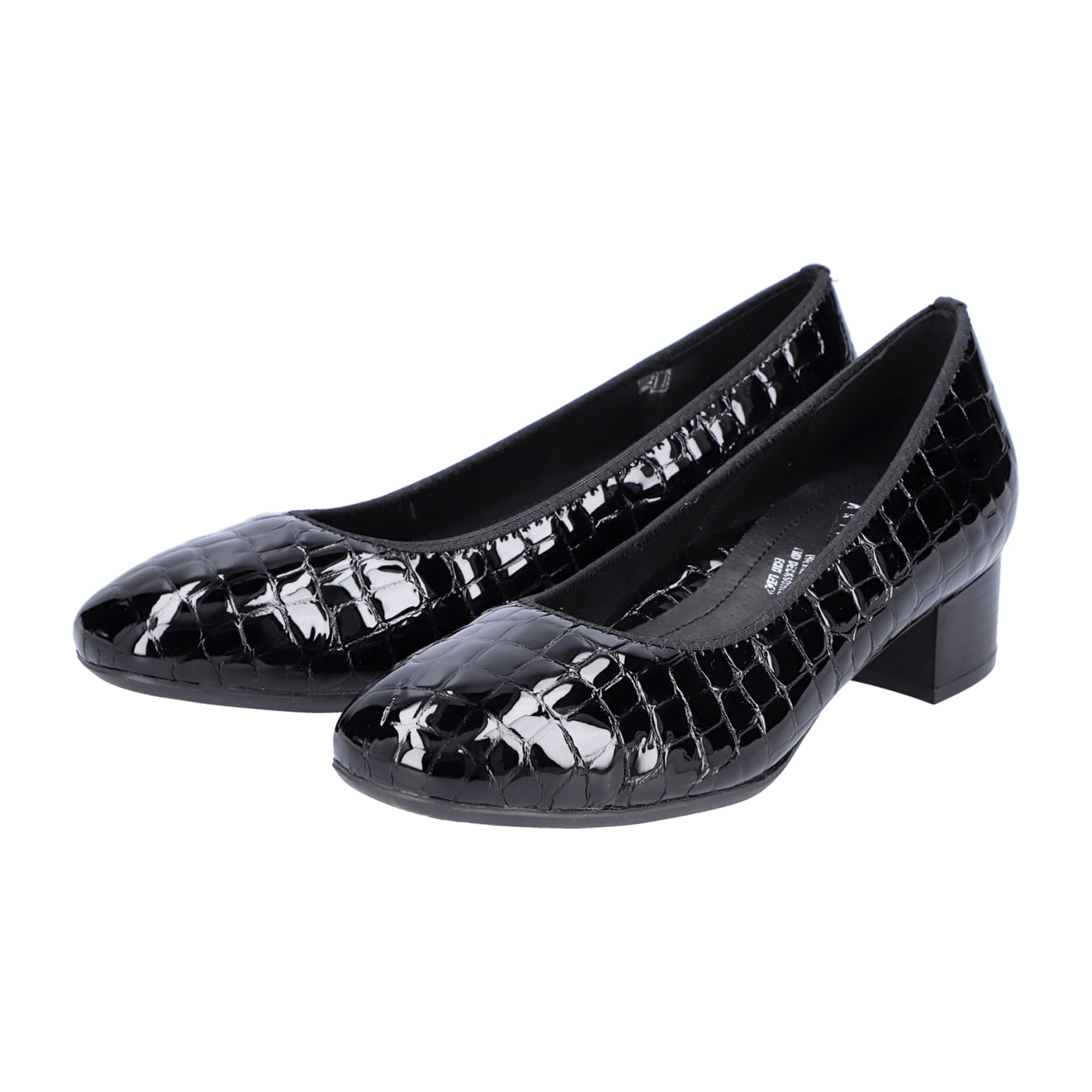Rieker 537C000 Women's Black Patent Leather Block Heel Shoes