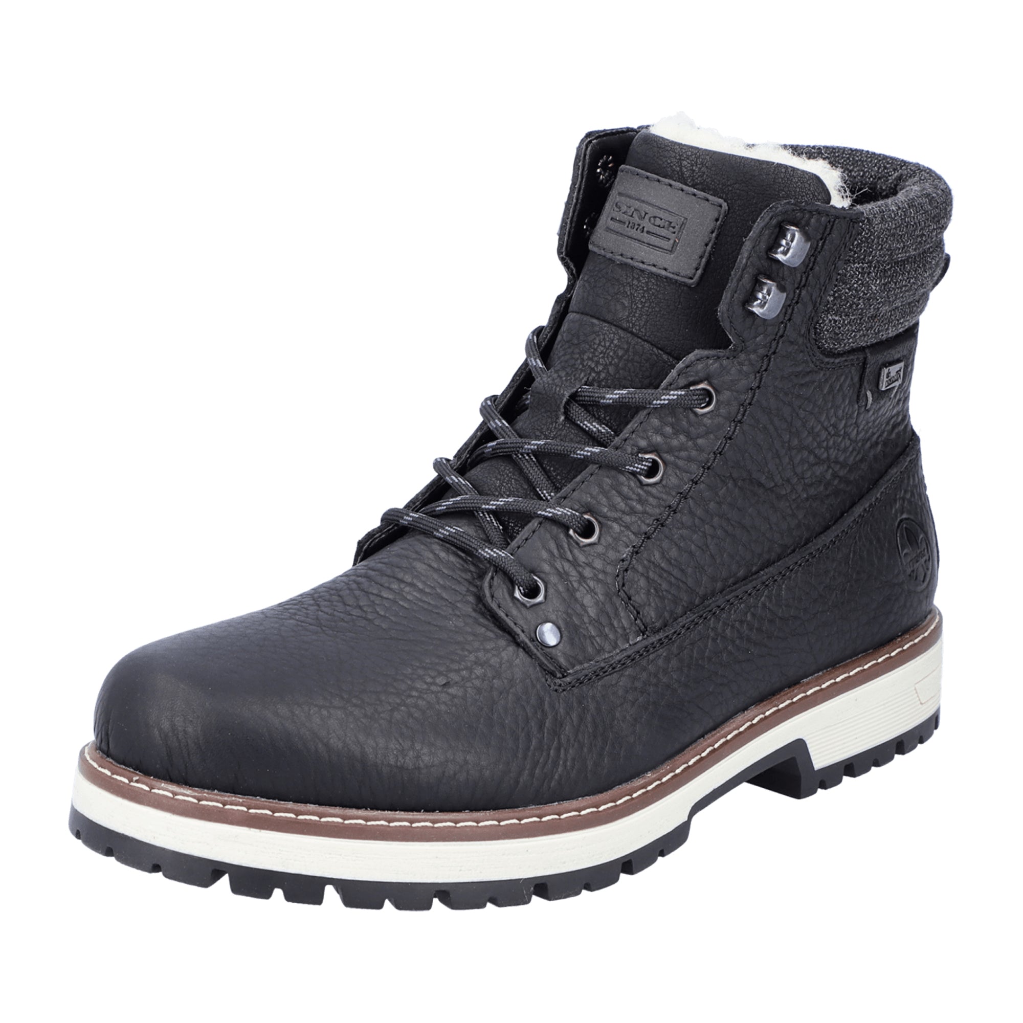 Rieker Black Leather Men's Boots with Zipper and Laces Warm Lined Winter Shoes