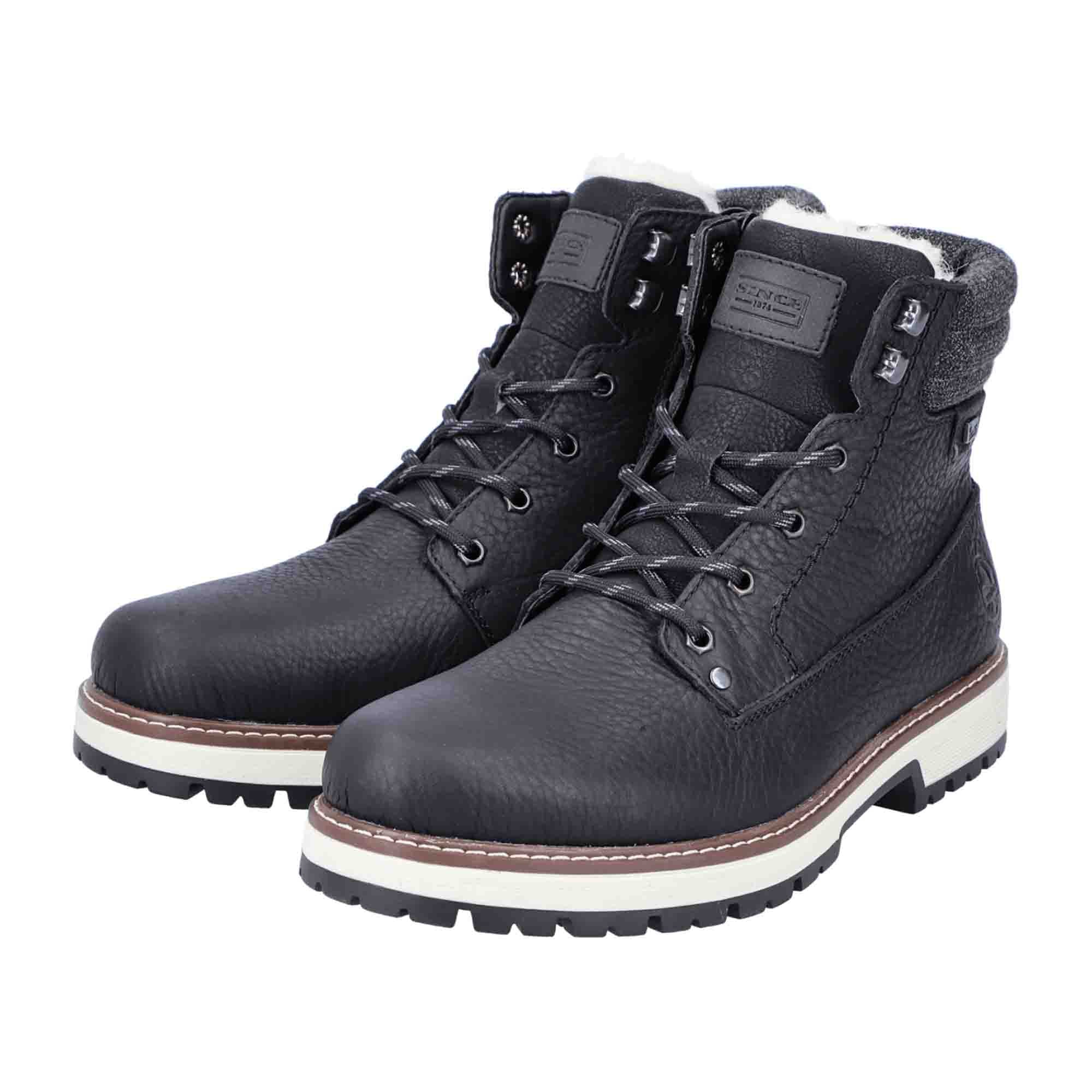 Rieker Black Leather Men's Boots with Zipper and Laces Warm Lined Winter Shoes