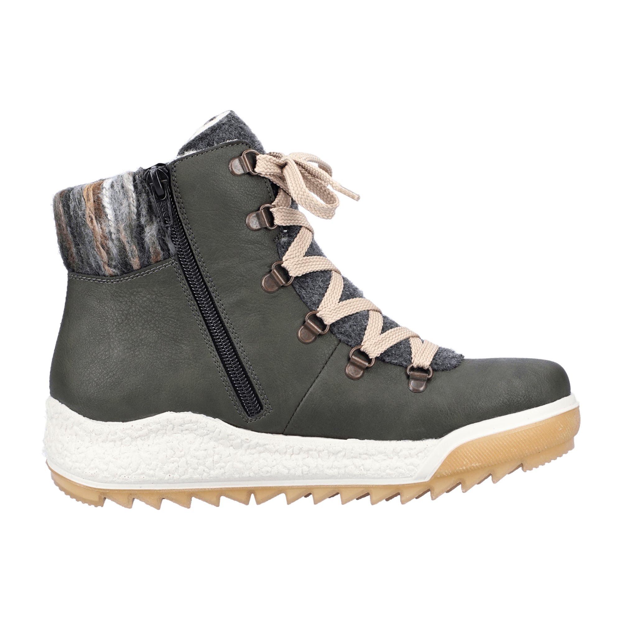 Rieker Women's Green Ankle Boots with Removable Insole and Warm Lining