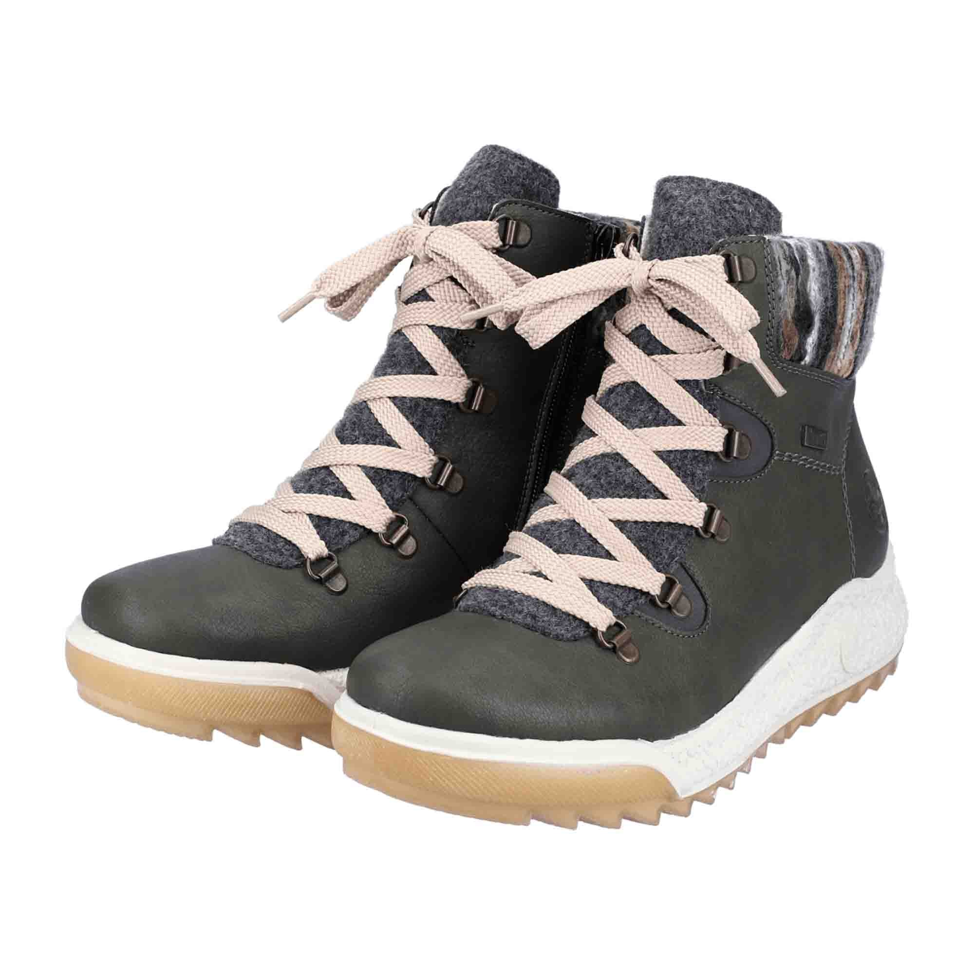 Rieker Women's Green Ankle Boots with Removable Insole and Warm Lining