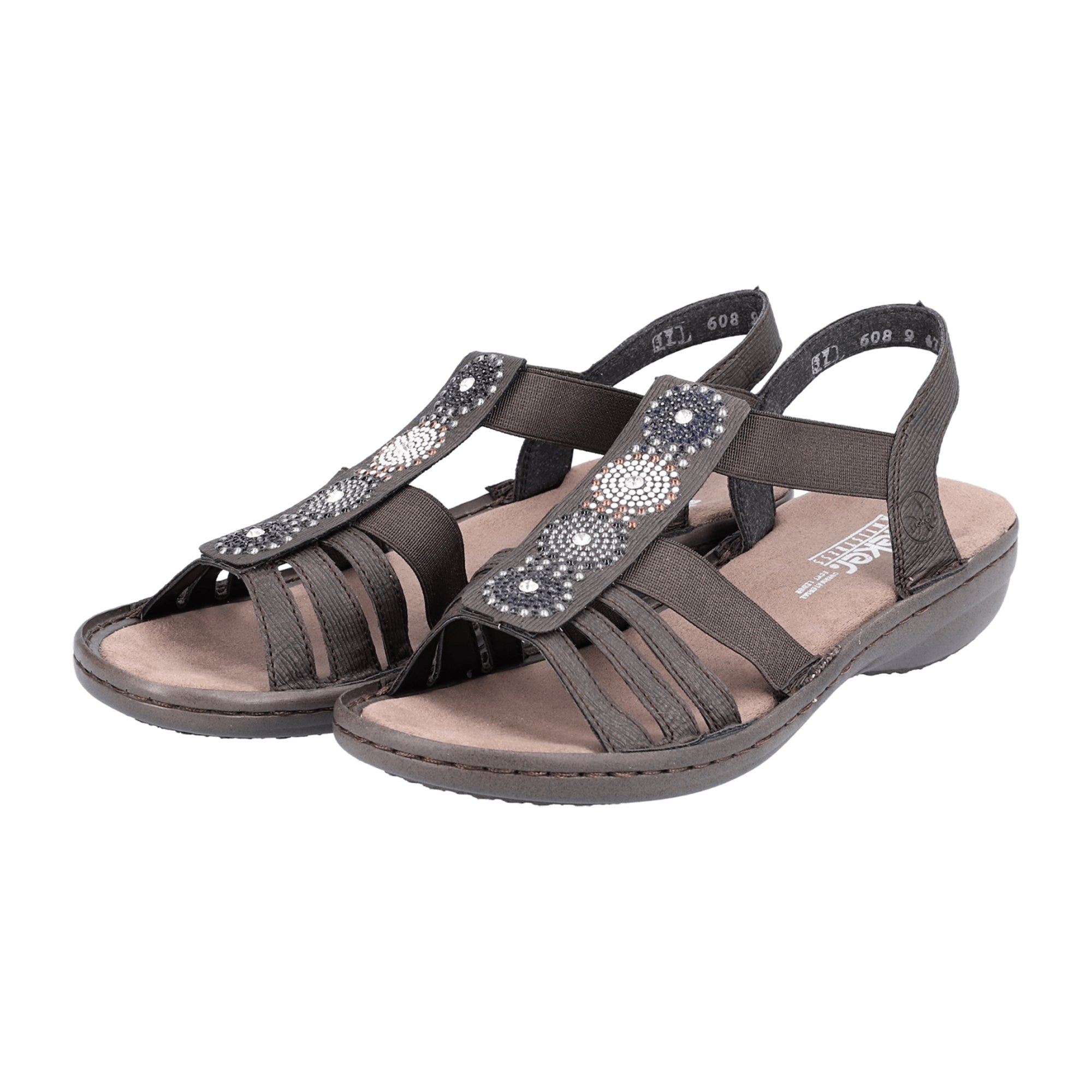 Rieker FSK Women's Grey Sandals with Elastic Insert and Shock-Absorbing Sole