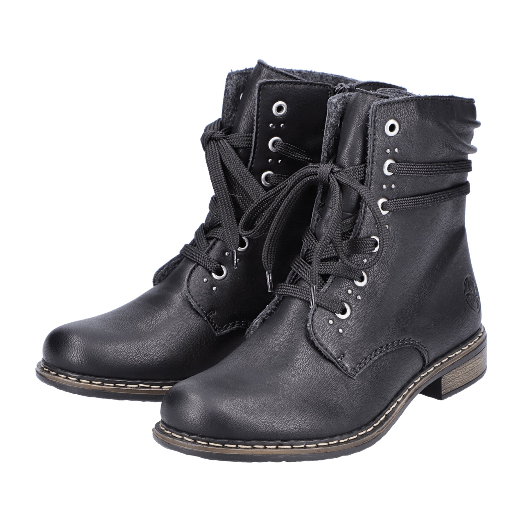 Rieker Women's Black Lace-Up Ankle Boots with Warm Lining and Easy Zip Closure