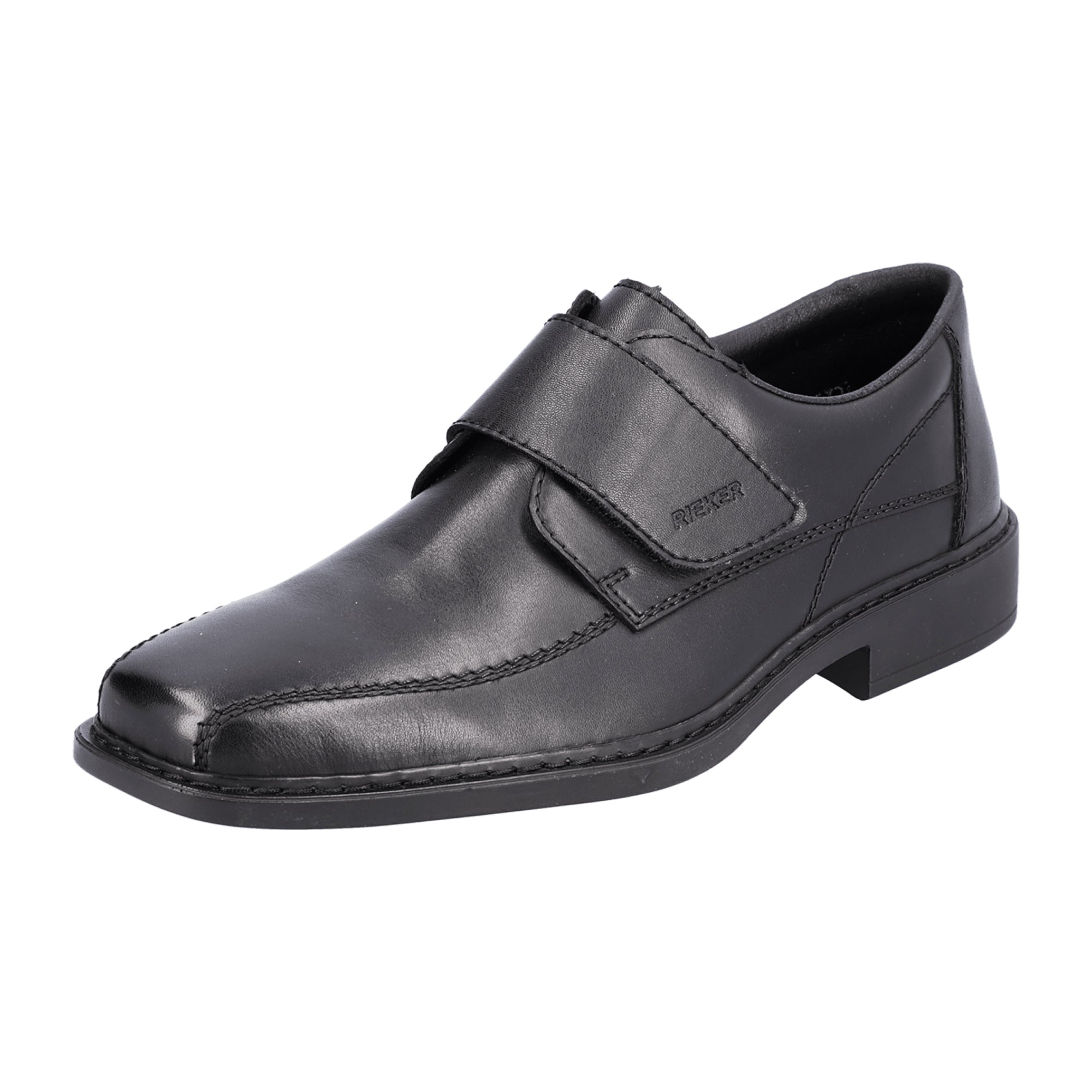 Rieker Men's Black Leather Slip-On Shoes with Velcro Strap and Comfort Sole