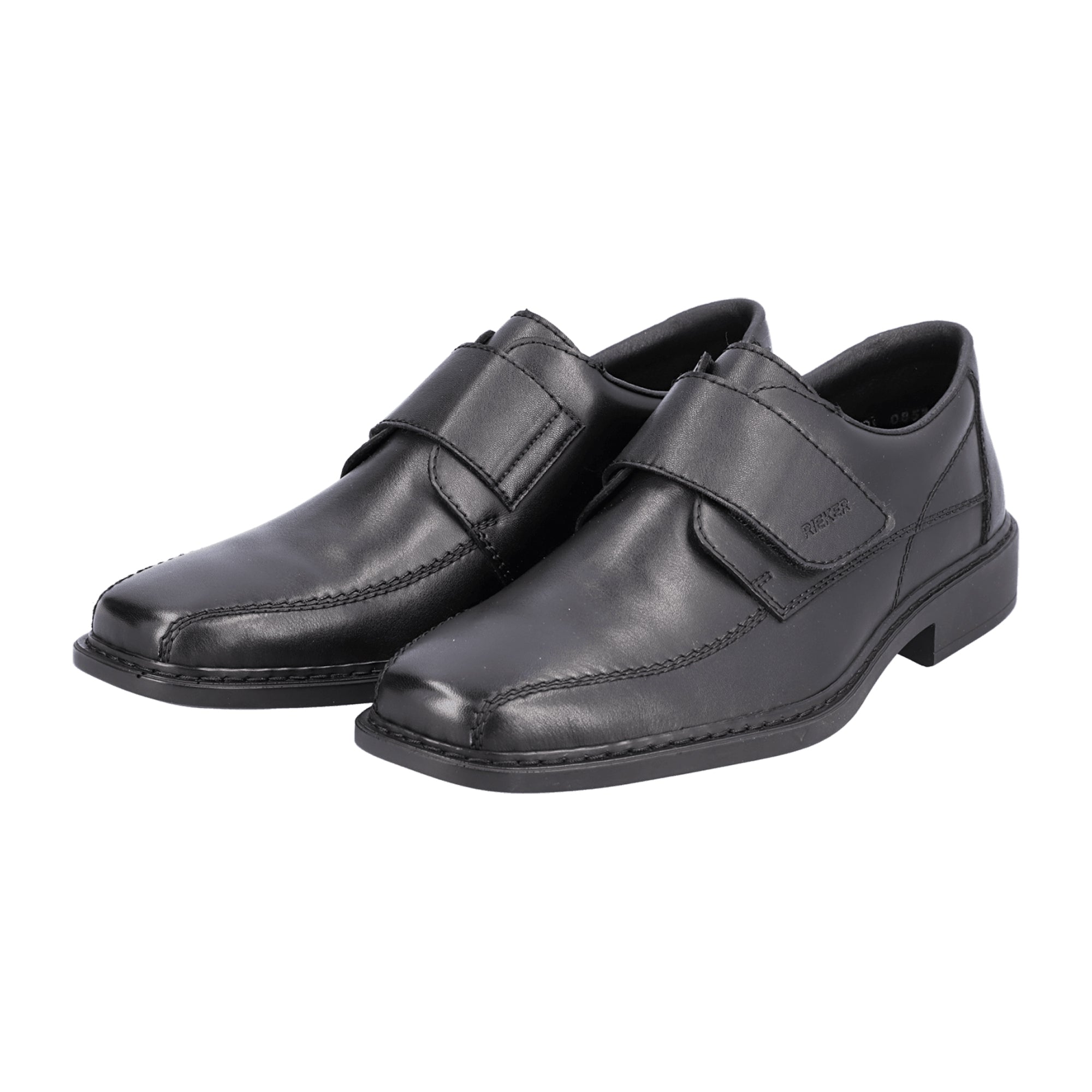 Rieker Men's Black Leather Slip-On Shoes with Velcro Strap and Comfort Sole