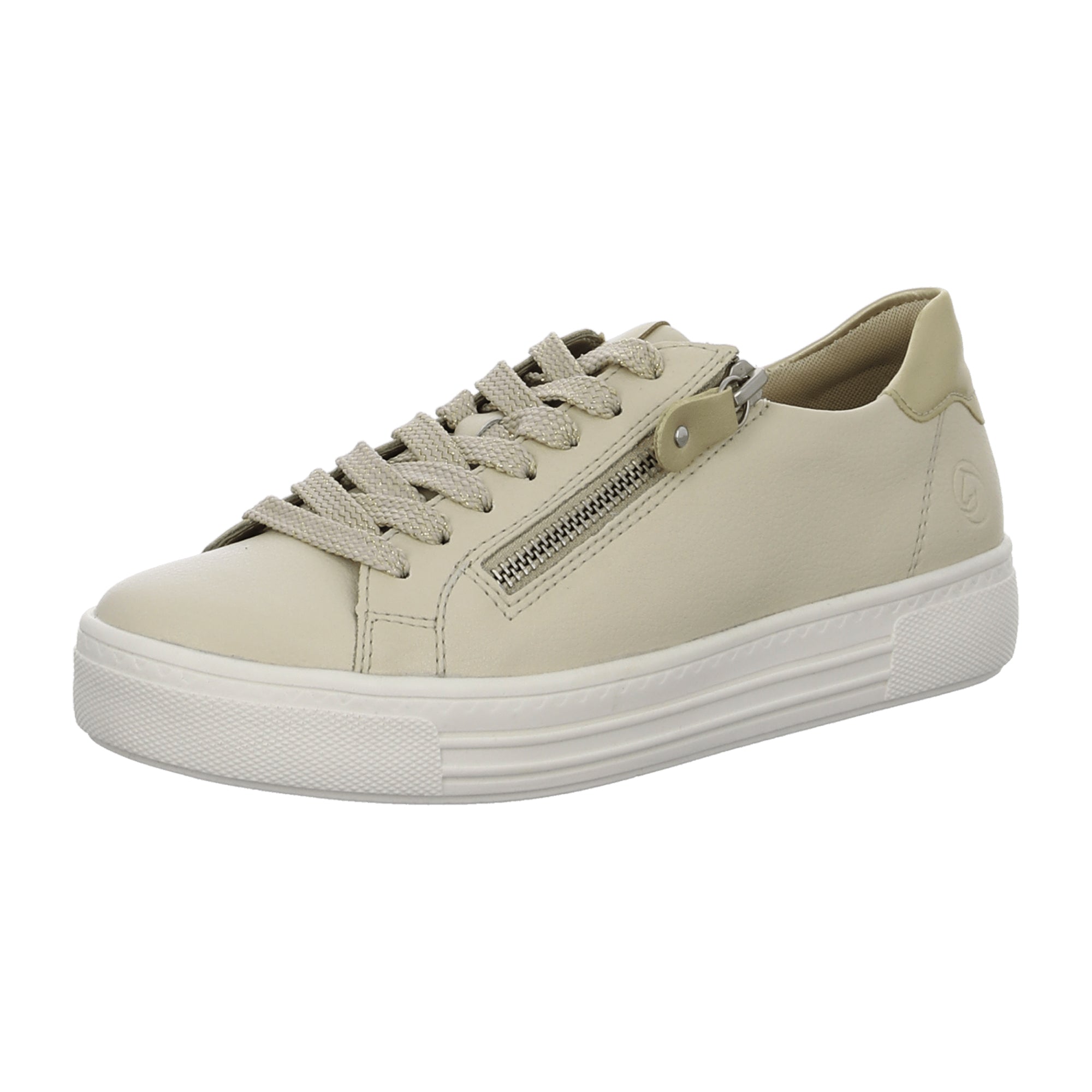 Remonte Beige Leather Sneakers for Women with Zipper and Laces