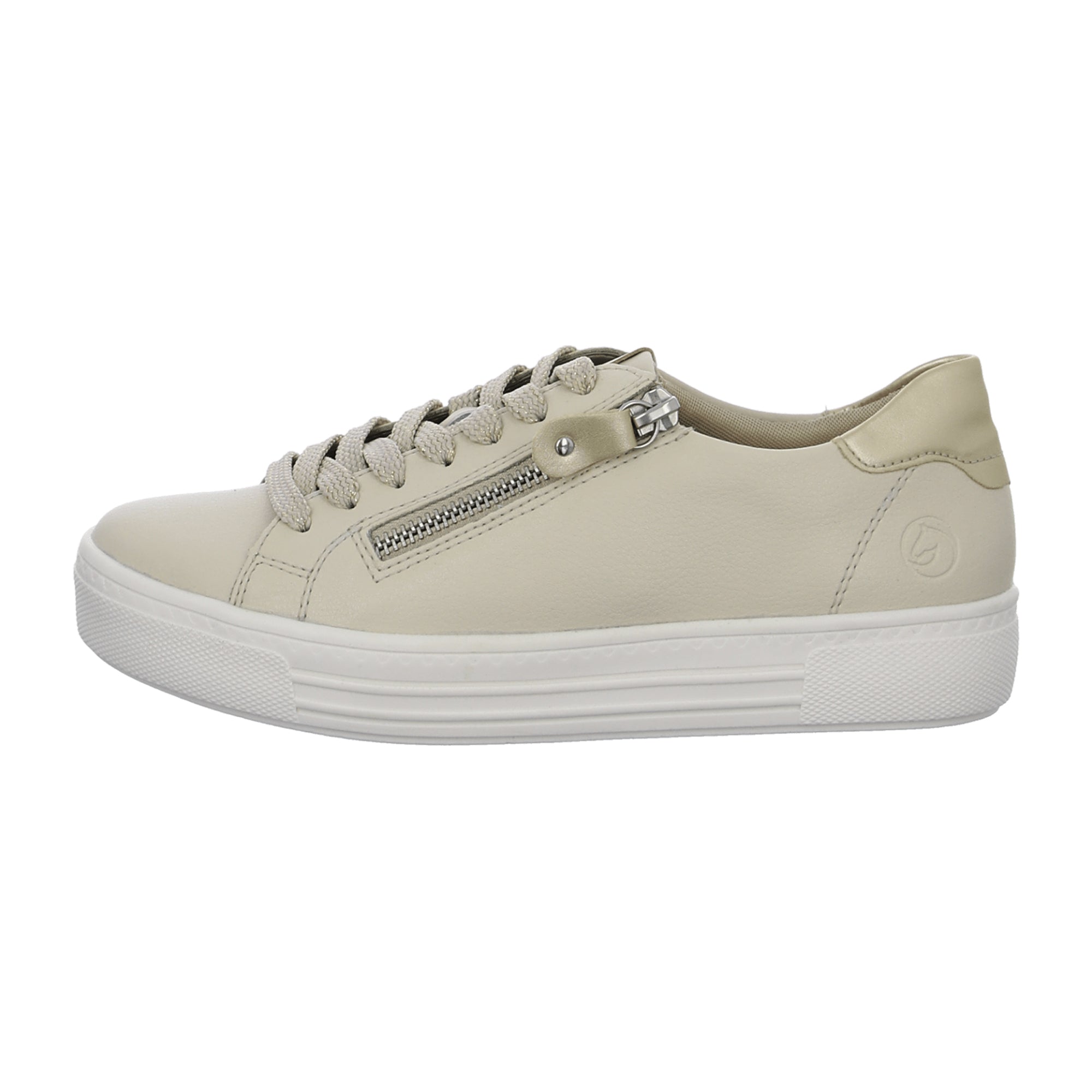 Remonte Beige Leather Sneakers for Women with Zipper and Laces