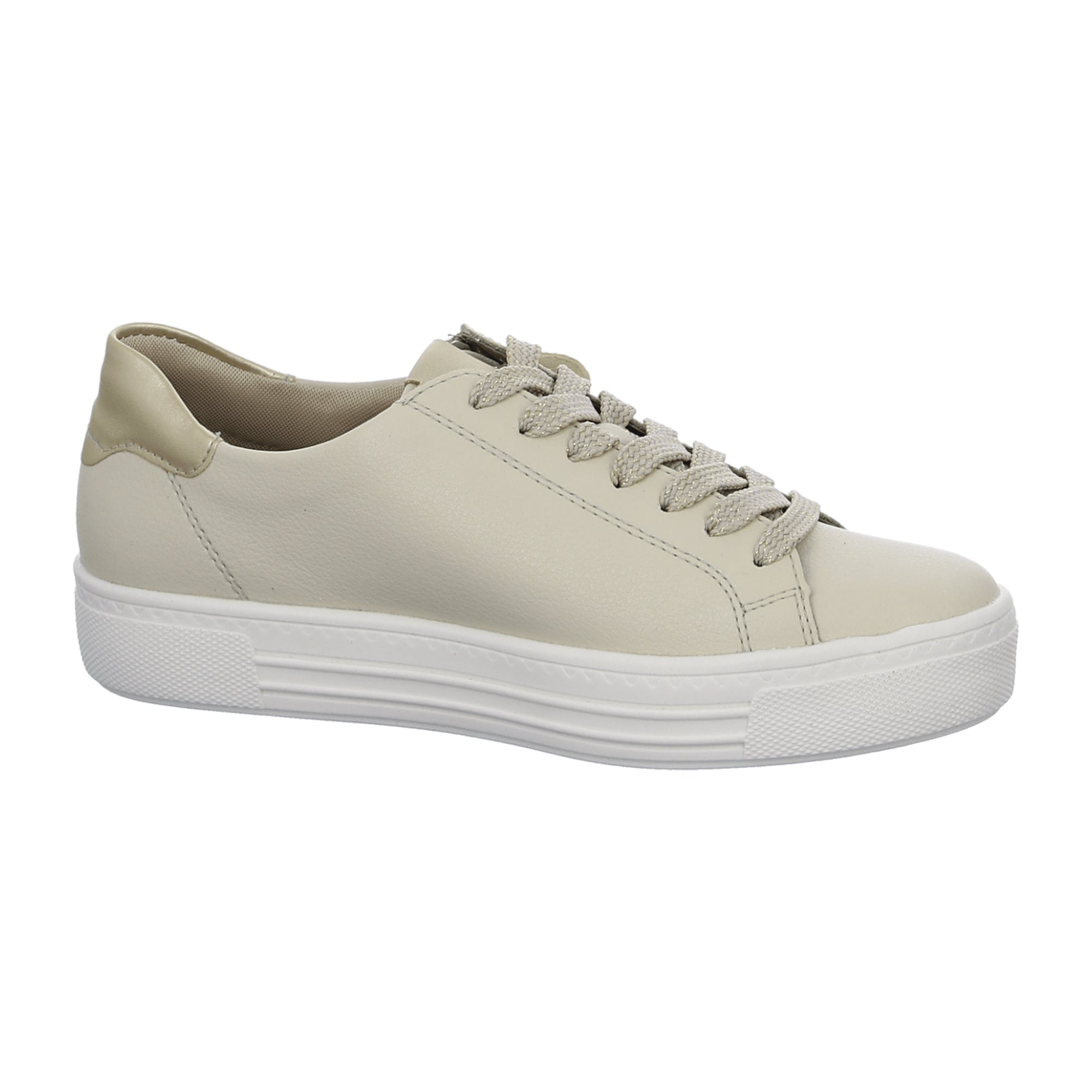 Remonte Beige Leather Sneakers for Women with Zipper and Laces