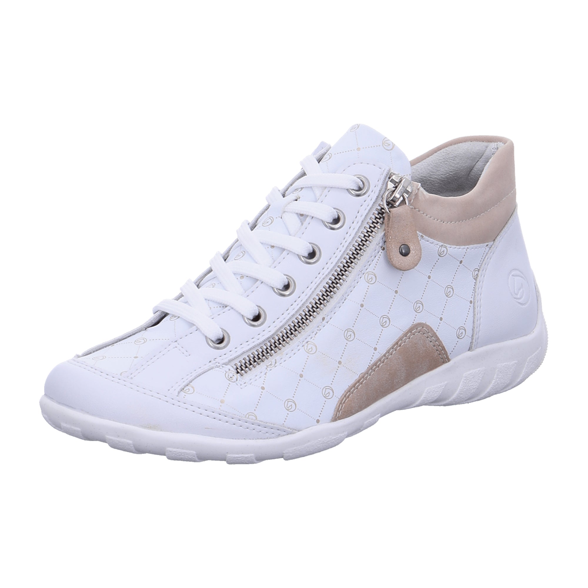 Remonte Women's White Sneakers with Zipper and Laces, Comfortable and Stylish