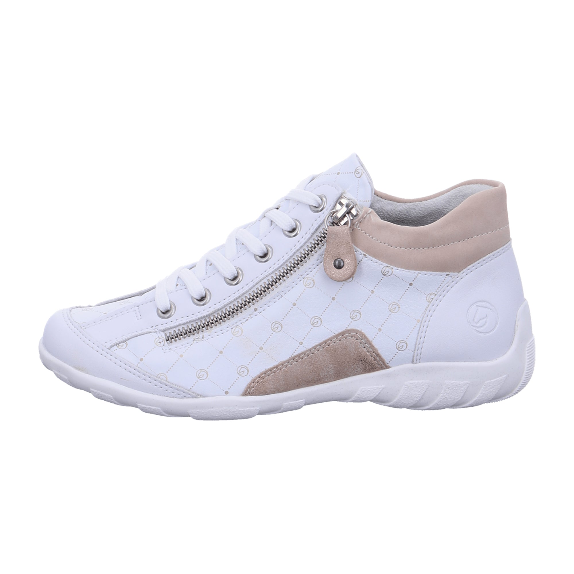 Remonte Women's White Sneakers with Zipper and Laces, Comfortable and Stylish