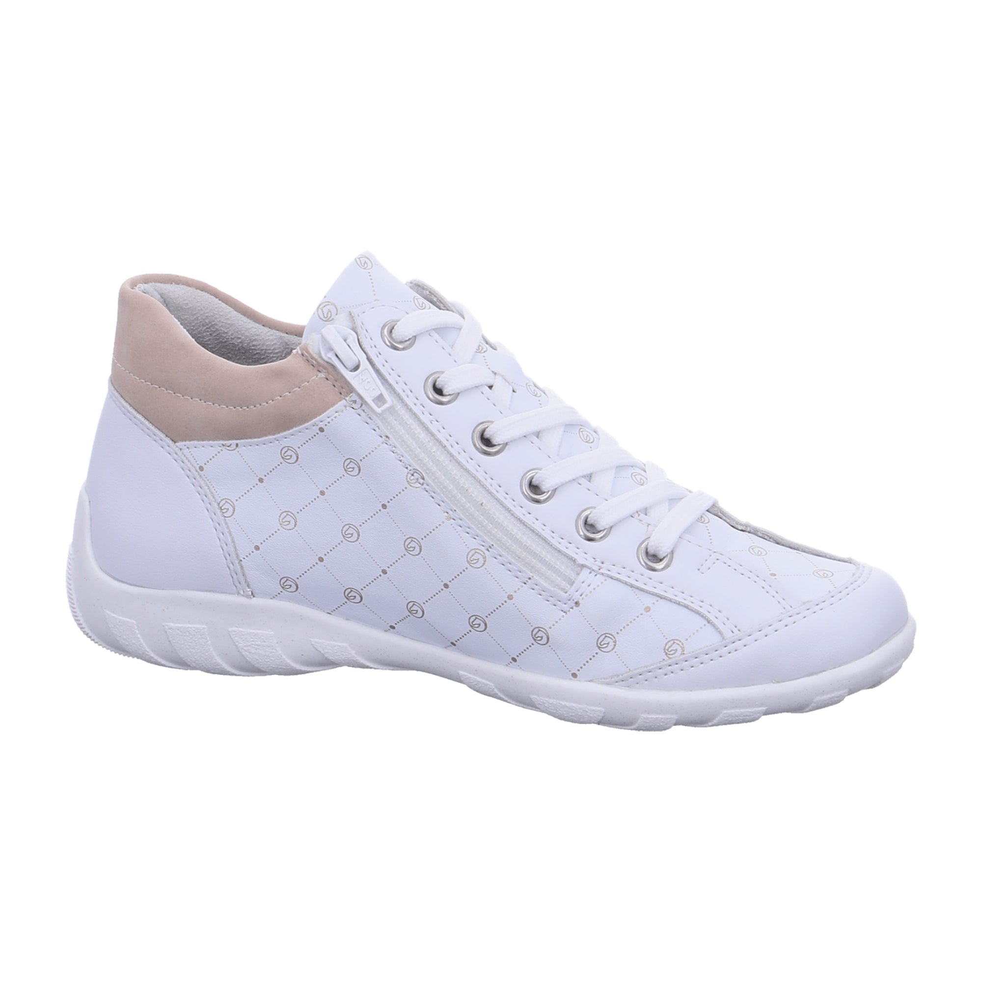 Remonte Women's White Sneakers with Zipper and Laces, Comfortable and Stylish