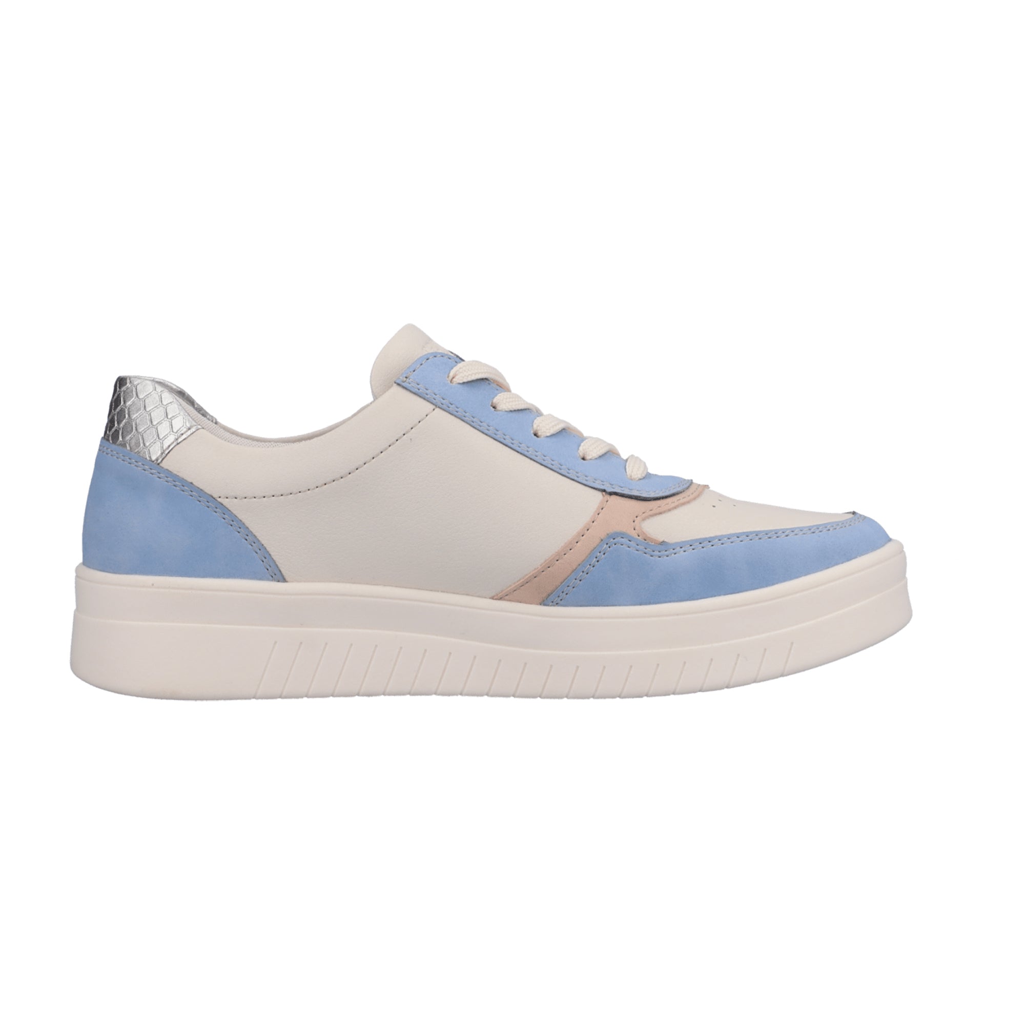 Remonte White Blue Leather Sneakers for Women with Zip and Laces