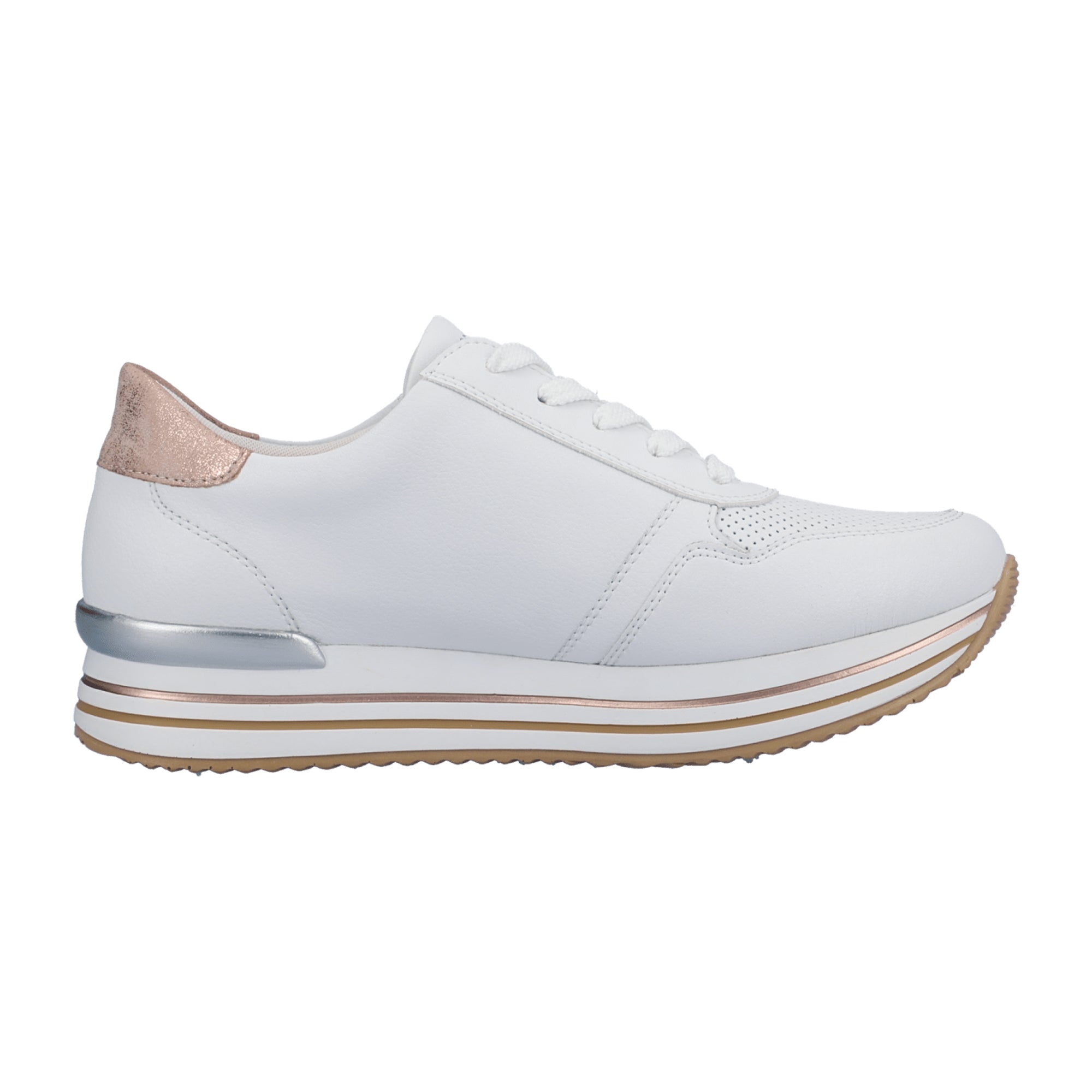 Remonte Women's White Leather Sneakers with Zip and Lace Closure