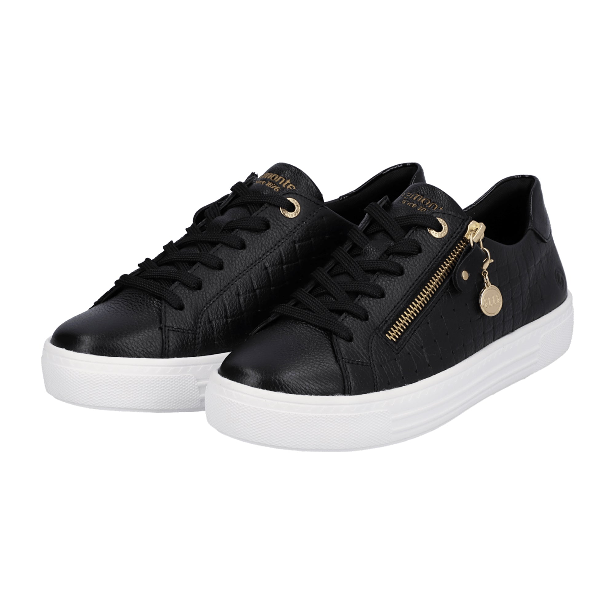 Remonte FS Women's Black Leather Sneakers with Zip Closure and Comfort Fit