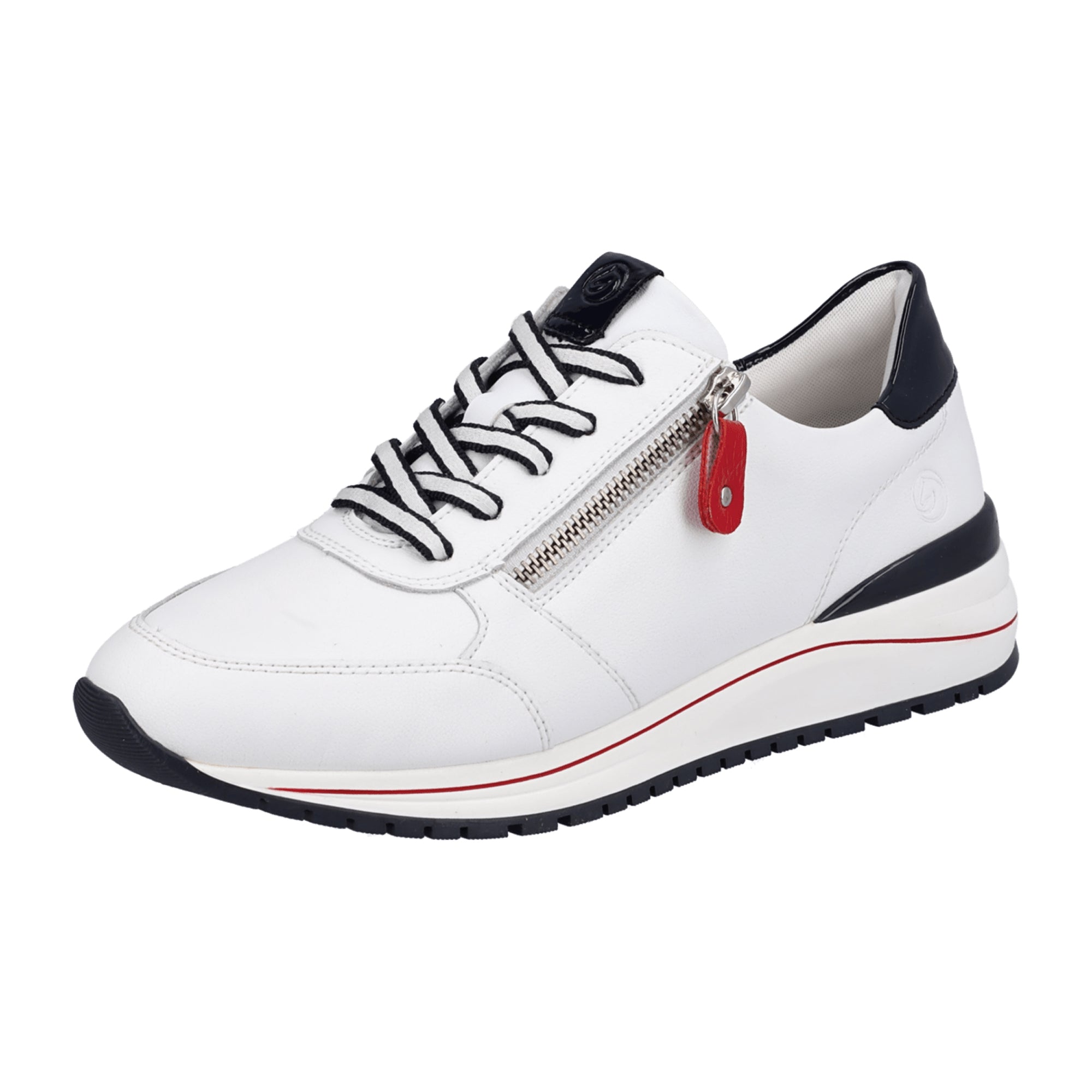 Remonte Women's White Leather Sneakers with Zipper and Laces