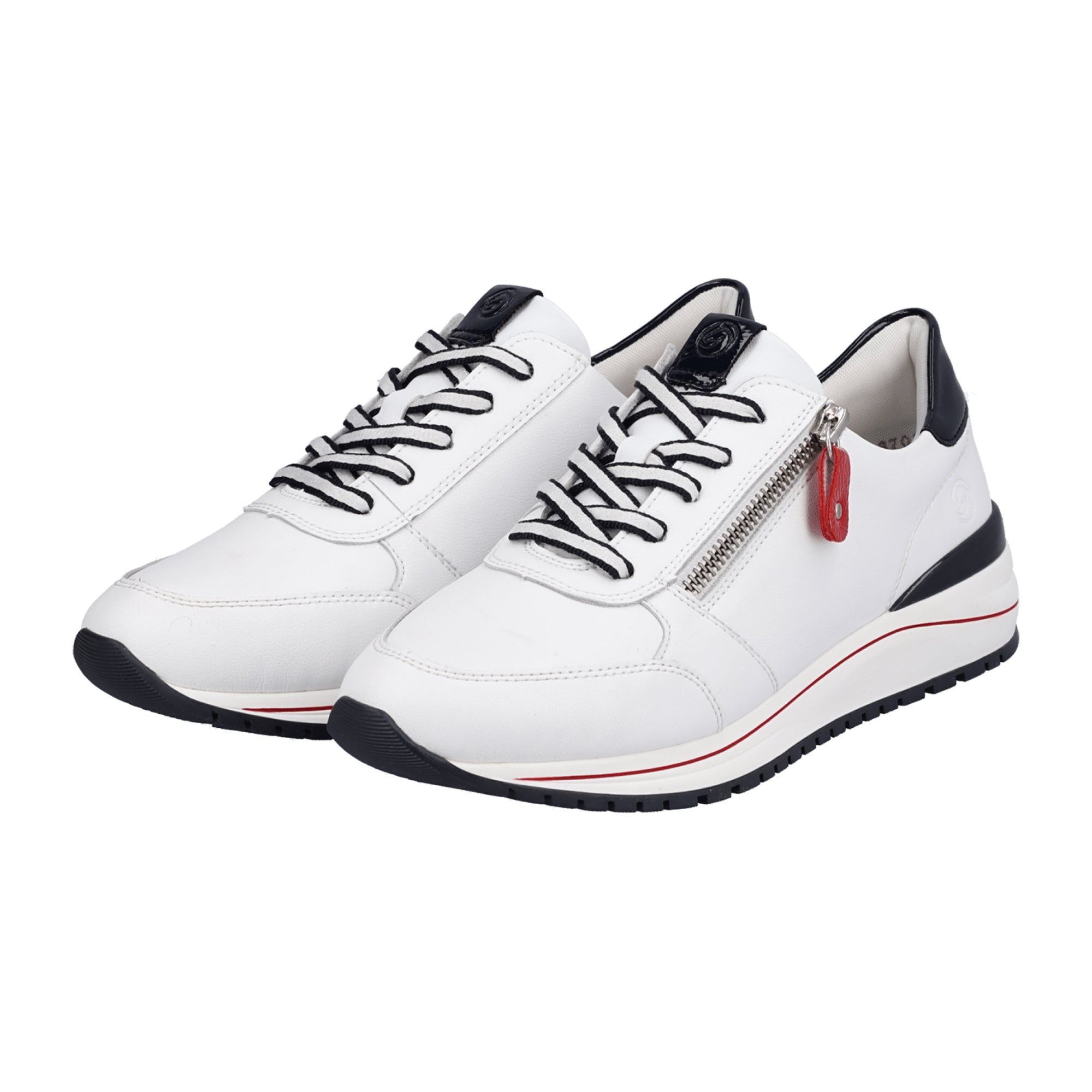 Remonte Women's White Leather Sneakers with Zipper and Laces