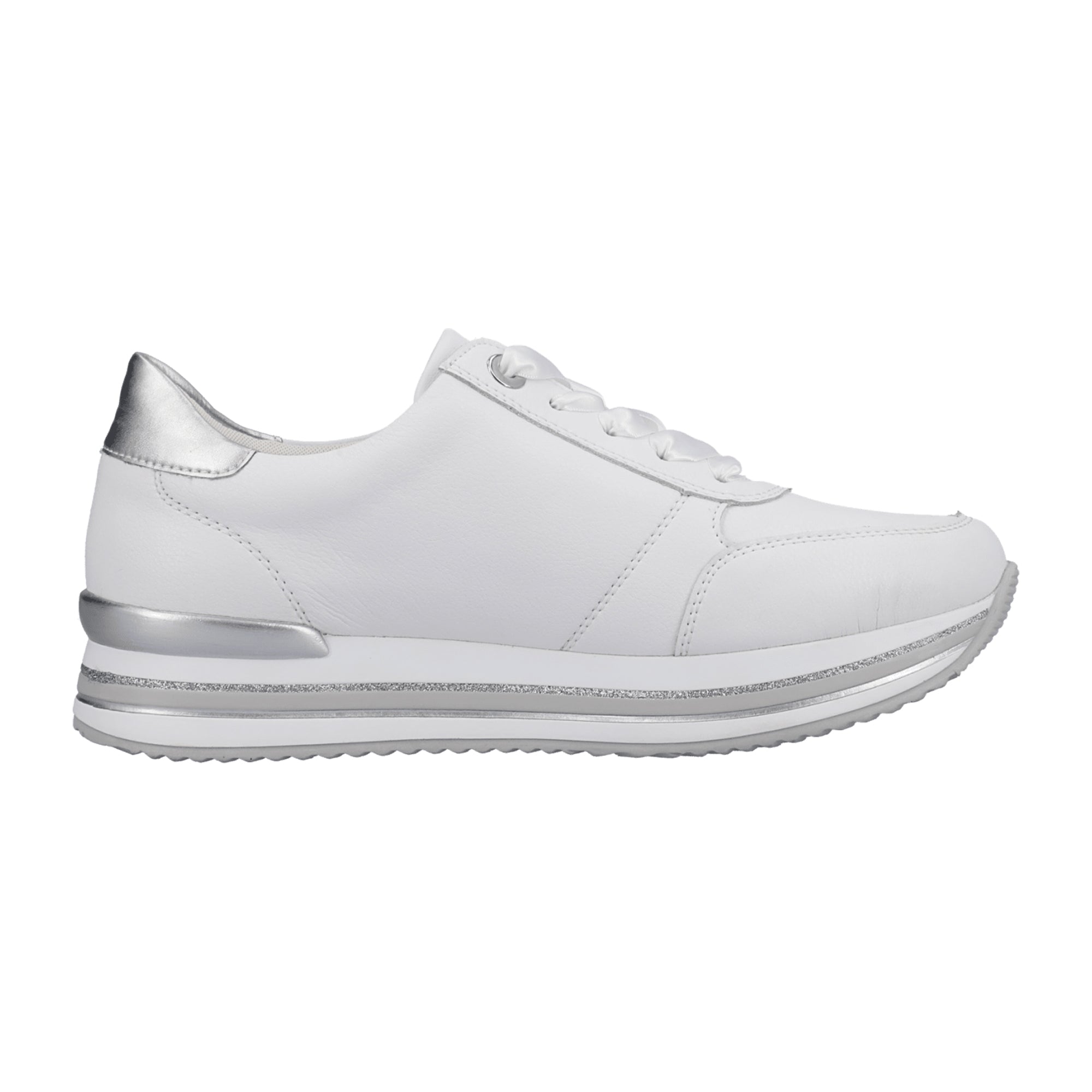 Remonte White Leather Sneakers for Women with Zipper and Lace-Up Closure